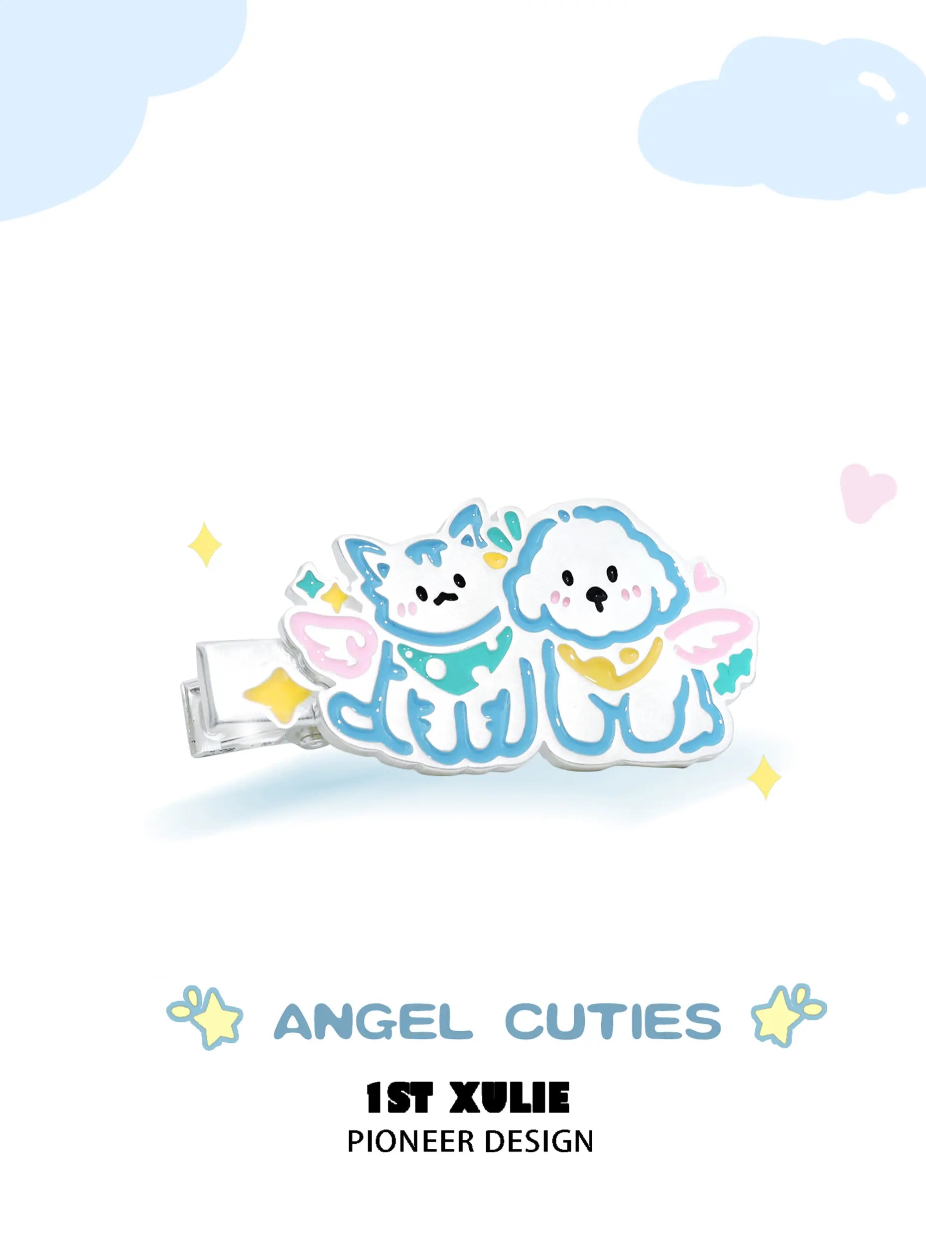 Angel Cuties 18k Gold Plated Kitten & Puppy Hand-Painted Colorful Resin Hair Clips - Adorable Pet-Themed Accessories for Girls, Women, Parties & Gifts