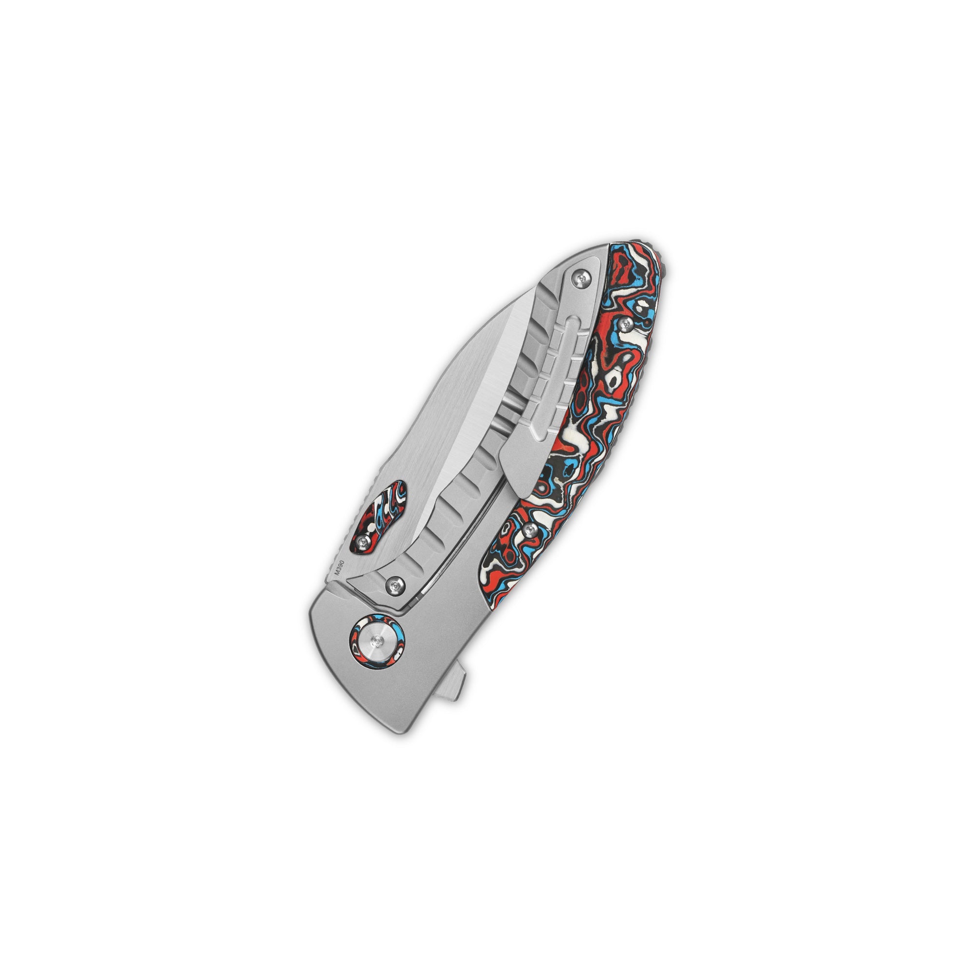 QSP Capybara Frame Lock Pocket Knife - Böhler M390 Steel Blade, Titanium Handle with Red/Blue Camo Carbon Fiber Inlay - EDC, Outdoor, Camping & Survival Knife