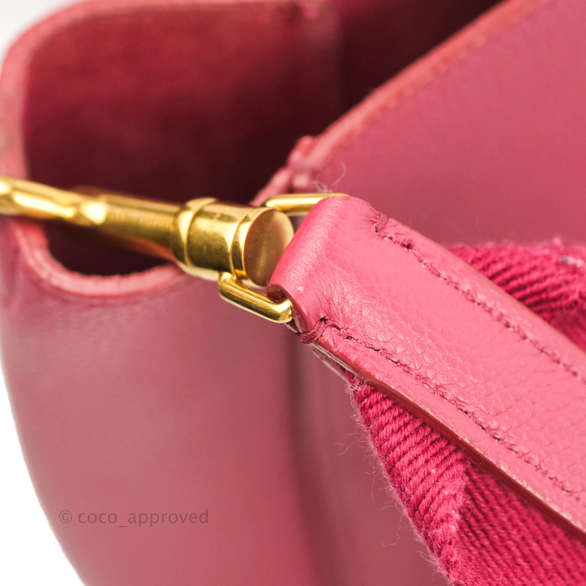 Celine Sangle Bucket Bag in Dark Pink Grained Calfskin with Gold Hardware - Stylish Women's Shoulder Bag for Work, Travel & Everyday Use
