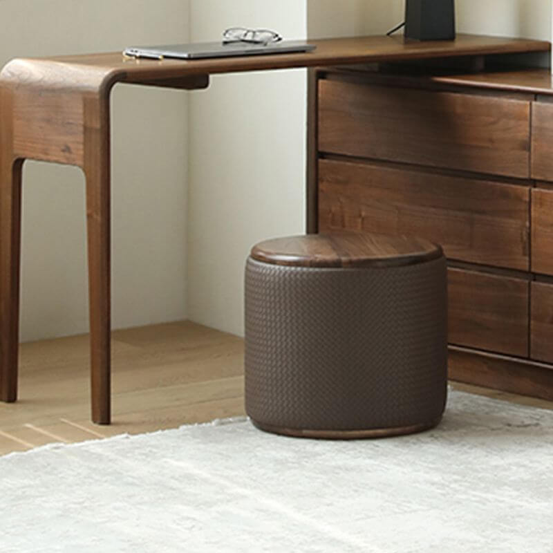 Brown Upholstered Vanity Stool with Solid Wood Frame - Backless Makeup Seat for Bedroom, Dressing Table & Vanity Area