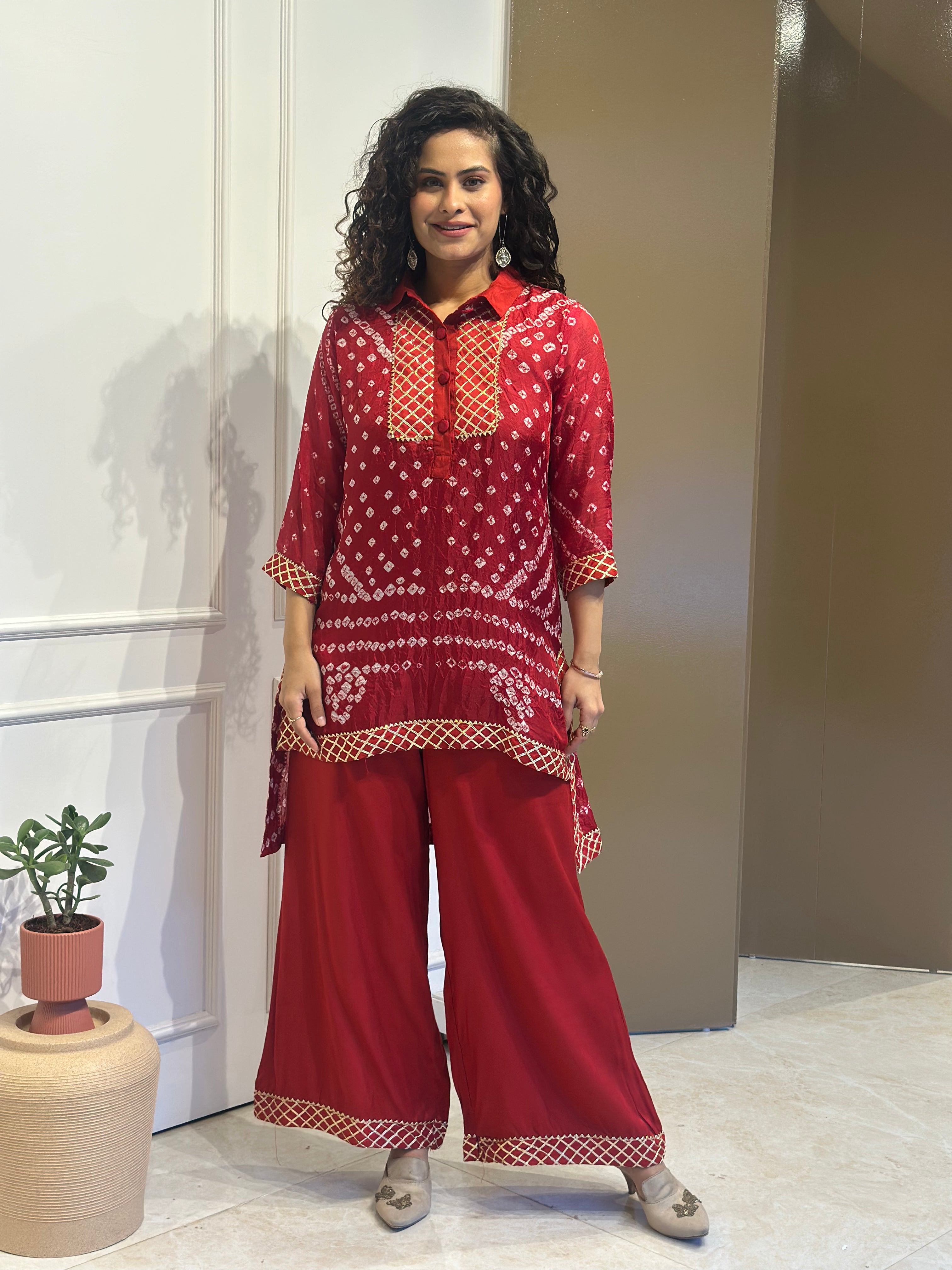 Gota Bandhej Co-Ord Set | Traditional Indian Embroidered Women's Outfit | Perfect for Festivals, Weddings & Ethnic Occasions