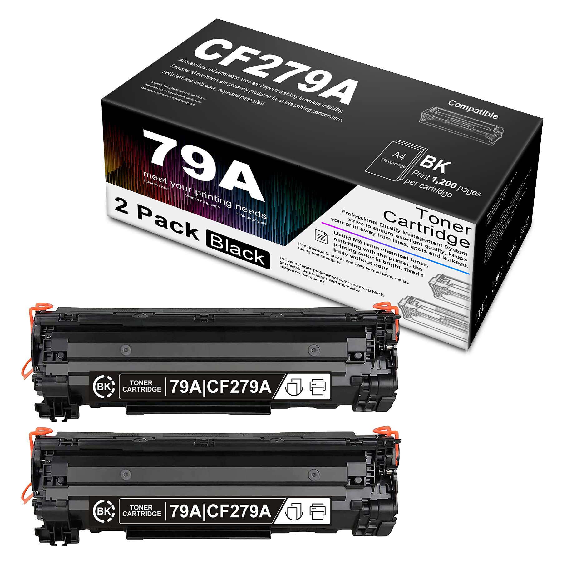 2-Pack Black 79A CF279A Compatible Toner Cartridge Replacement for HP 79A | CF279A - Works with HP Pro MFP M26nw (T0L50A), M26a (T0L49A), M12w (T0L45A), M12a (T0L46A) Printers - High Yield Printing for Office & Home Use