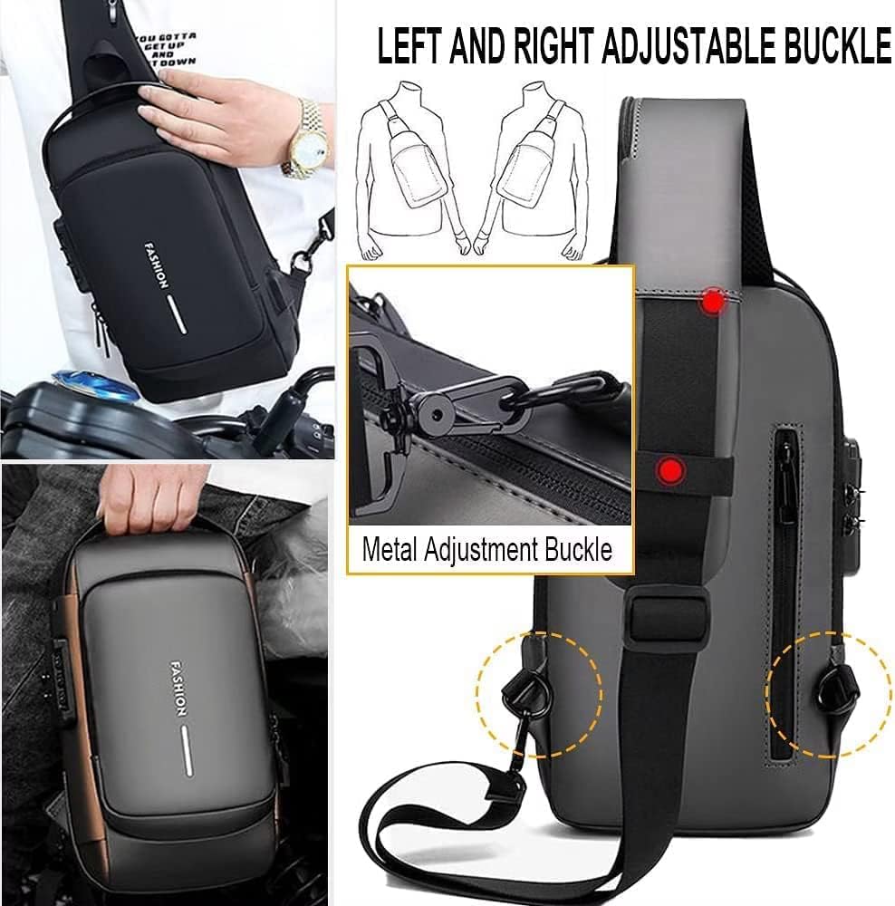 TORIOX Anti-Theft Sling Bag with USB Charging Port - Waterproof Chest Bag & Crossbody Shoulder Pack for Men & Women - Perfect for Travel, Hiking, Gym, Cycling & Outdoor Activities | Secure & Stylish Daypack for Daily Use