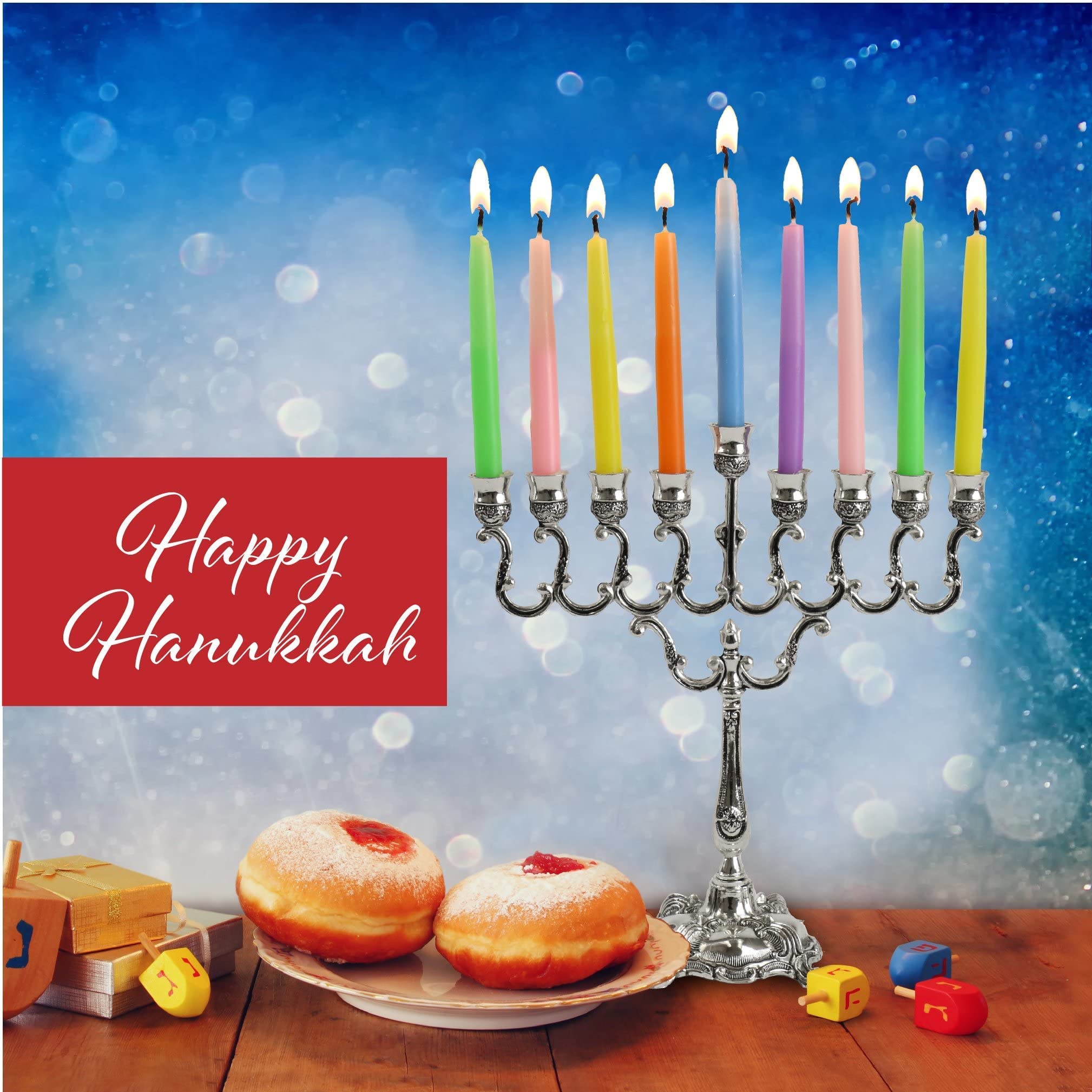 Silver Plated Hanukkah Menorah with Curved Branches - Holds Standard Hanukkah Candles (7.25