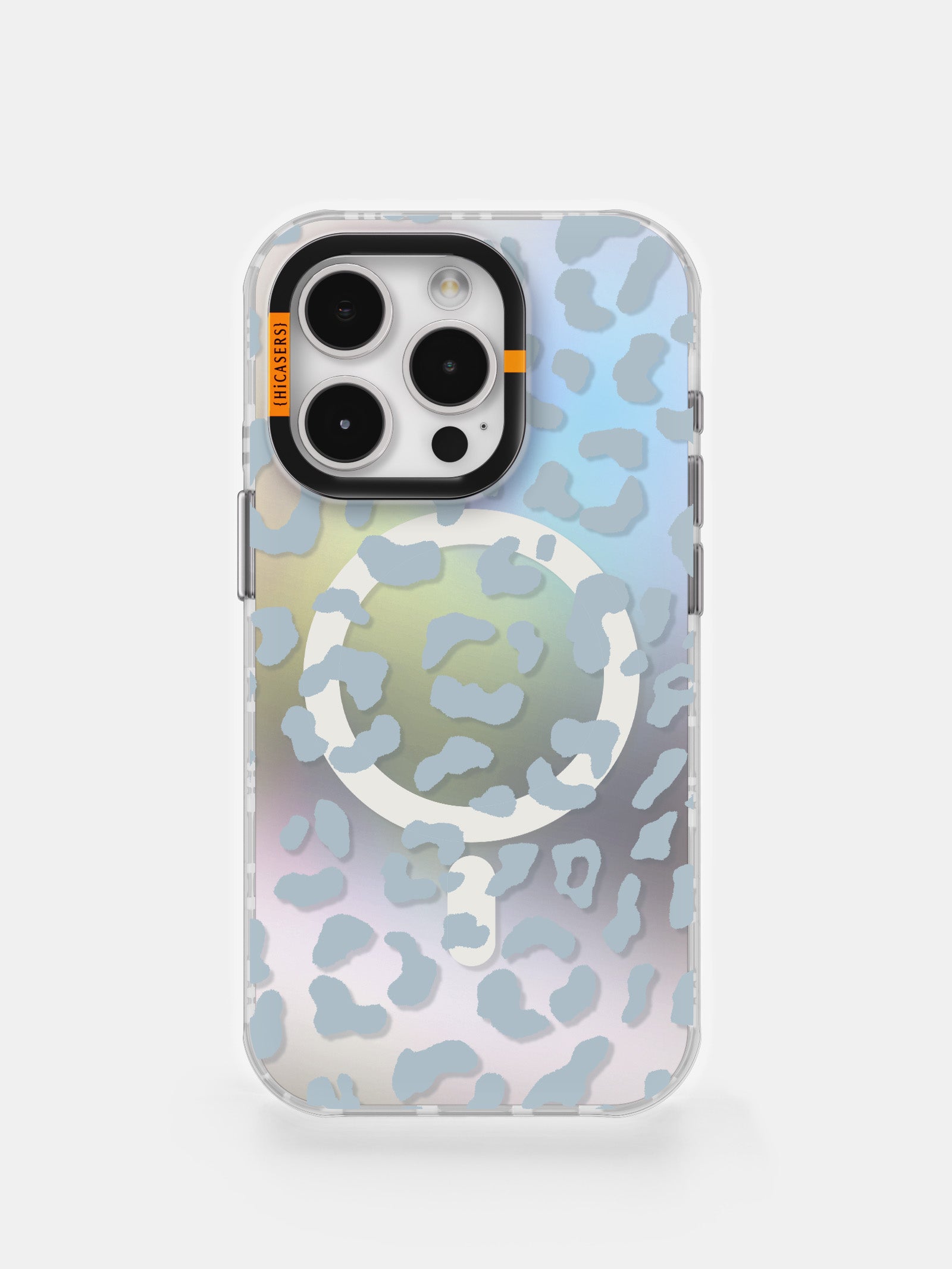 Leopard Print Iridescent Mirror Case for iPhone - Baby Blue Phone Cover for Women, Girls | Trendy Protective Case for Everyday Use, Parties & Travel