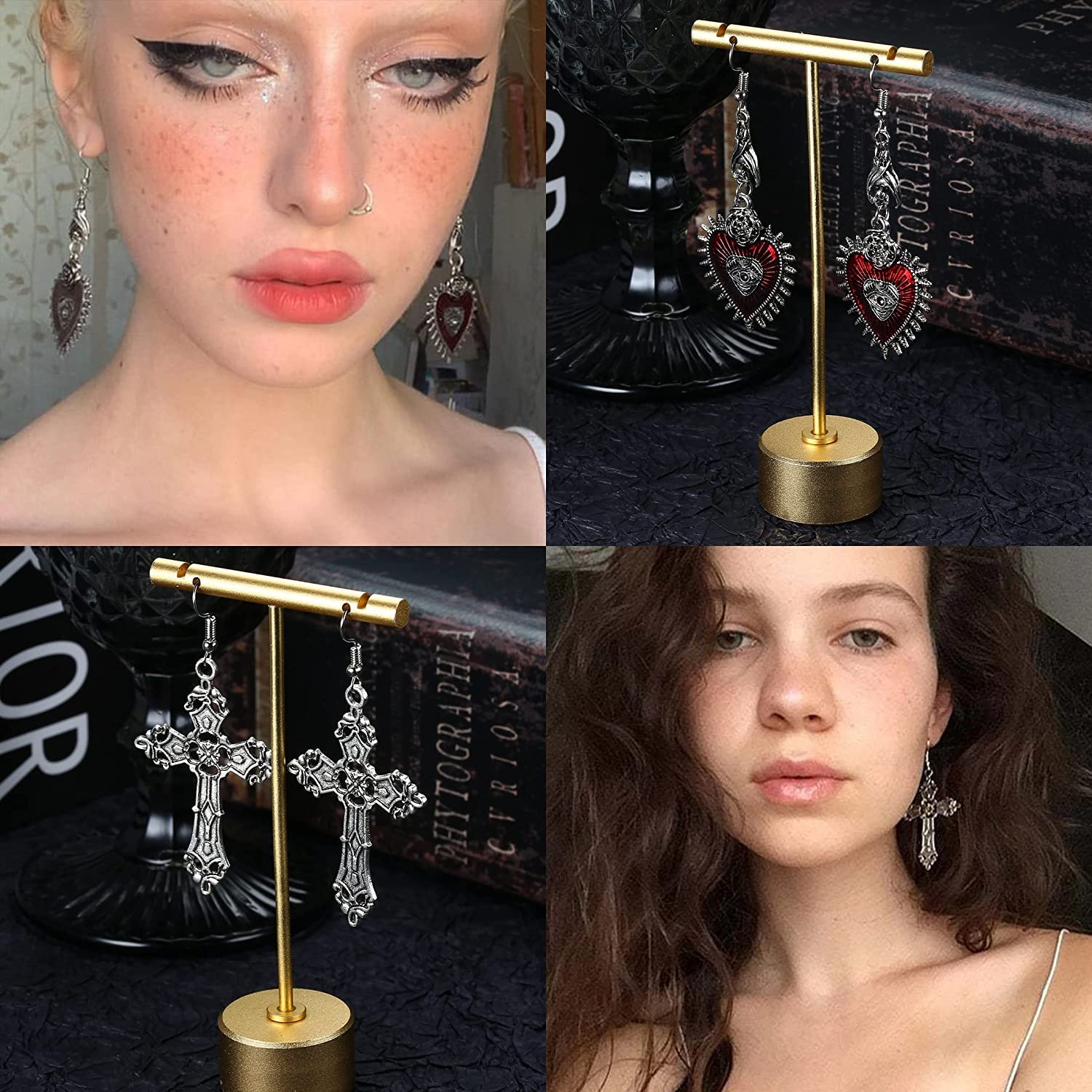 Gothic Earrings for Women - Vintage Punk Rock Drop Dangle Earrings with Snake, Evil Eye, Heart, Skeleton & Sun Moon Designs - Gothic Jewelry for Halloween, Concerts & Alternative Fashion