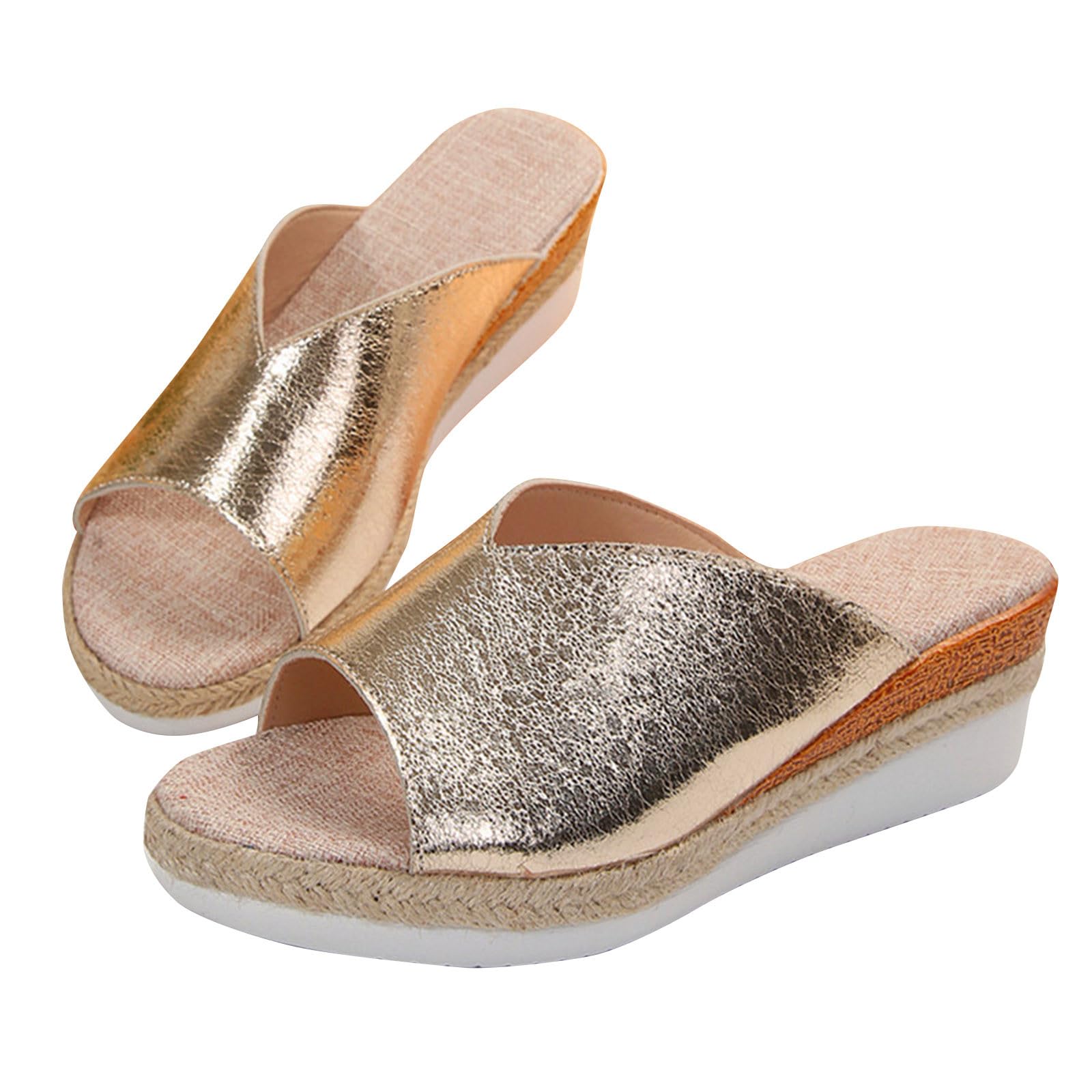 Oelaio Women's Summer Wedge Sandals - Roman Fish Mouth Dressy Sandals in Gold, Size 42 | Comfortable & Stylish for Beach, Party & Casual Outfits