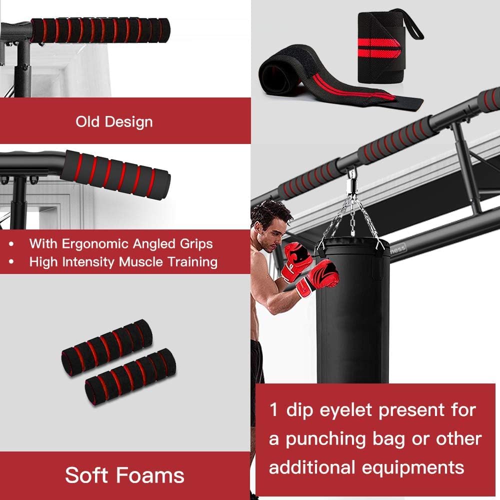 AmazeFan Pull Up Bar for Doorway - Ergonomic Multi-Angle Grip Chin-Up Bar for Home Gym - 2024 Upgraded Smart Hook System (Fits Most Doors) - Perfect for Strength Training, Bodyweight Exercises & Home Workouts