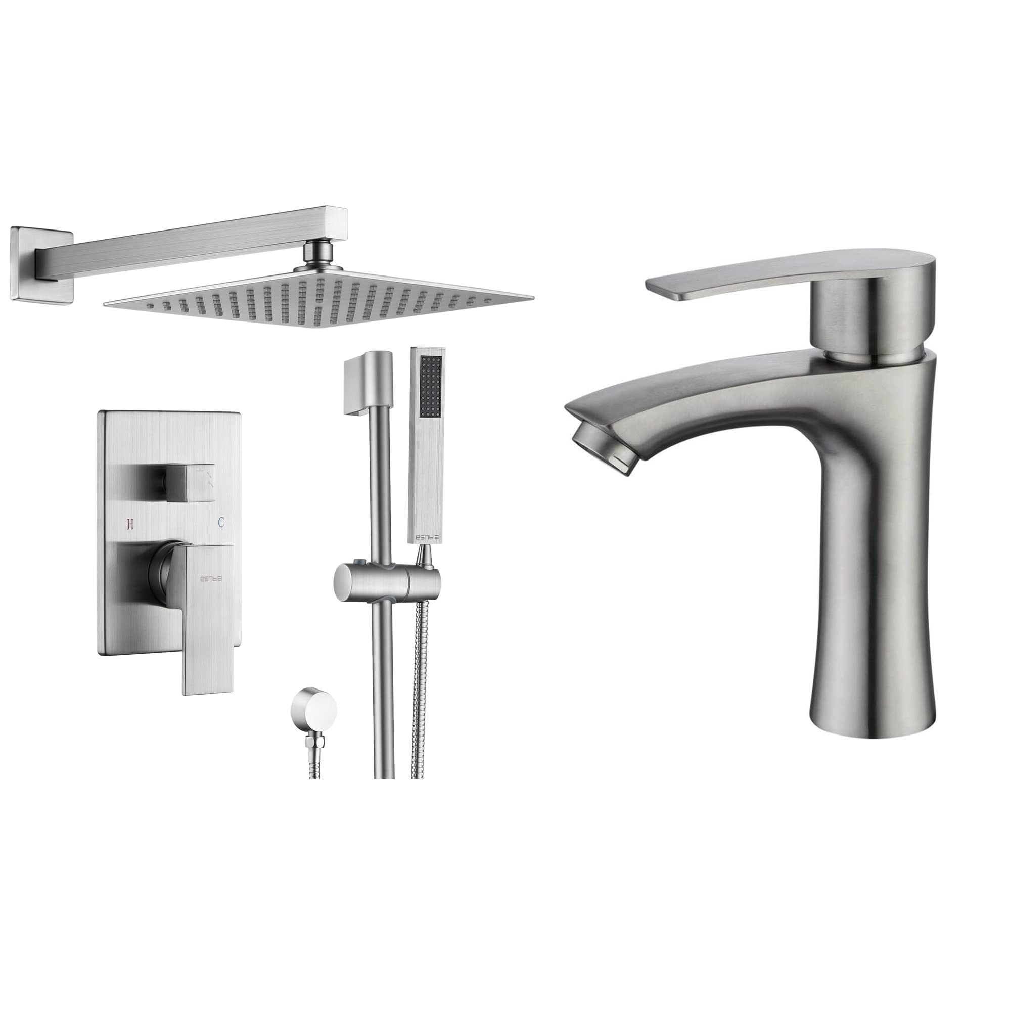 10-Inch Slide Bar Shower Faucet with Valve & Stainless Steel Bathroom Sink Faucet in Brushed Nickel - Modern Bathroom Fixture for Spa-Like Shower Experience