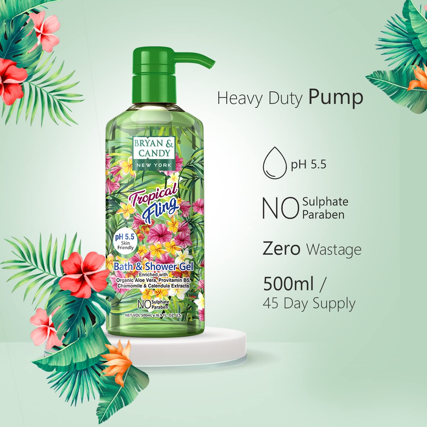 Bryan & Candy Aloe Vera Shower Gel - Gentle Moisturizing Body Wash for Soft, Supple Skin - Tropical Scented Bath & Shower Gel (500ml) - Perfect for Daily Hydration & Relaxing Spa Experience