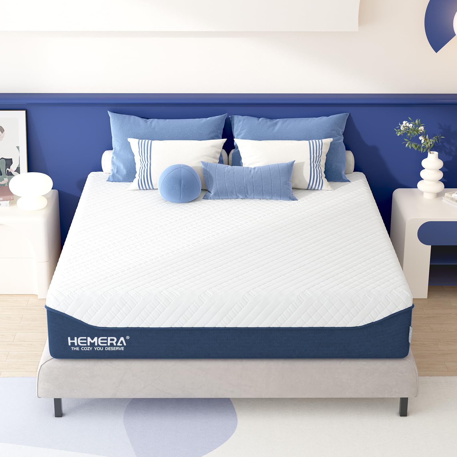 HEMERA 12 Inch Queen Size Mattress - Green Tea Cooling Gel Memory Foam, CertiPUR-US Certified, Medium Firm Support, Fiberglass Free with Washable Cover (80
