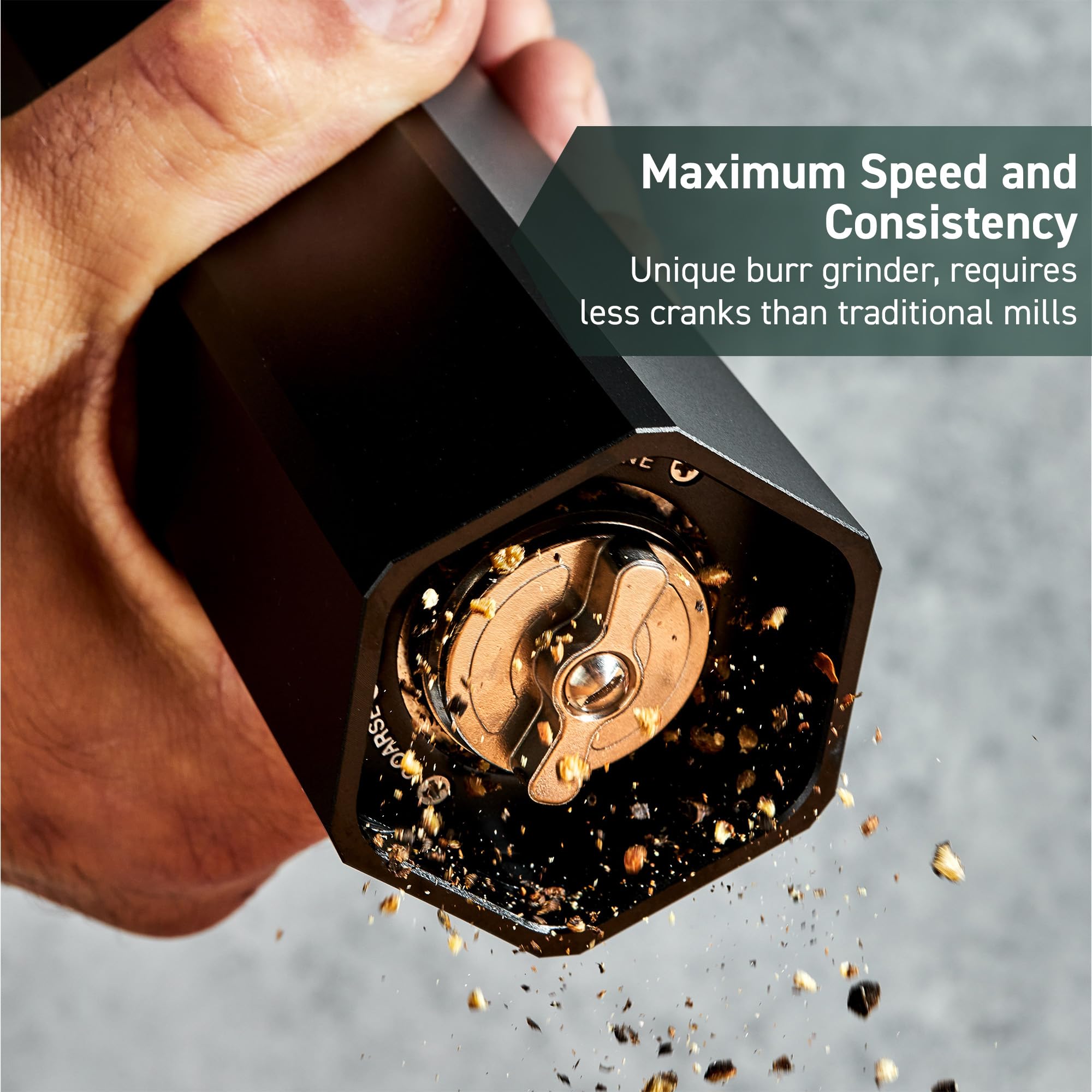 HexClad HexMill Professional Pepper Grinder - Heavy Duty Aluminum Matte Black - Adjustable 10 Grind Settings - Refillable Spice Mill for Kitchen, Restaurant & Outdoor Cooking