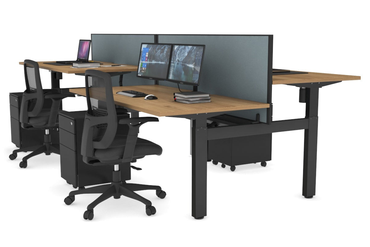 Adjustable 4-Person H Bench Workstation with Black Frame [1600L x 800W] - Perfect for Office, Coworking Spaces & Home Offices