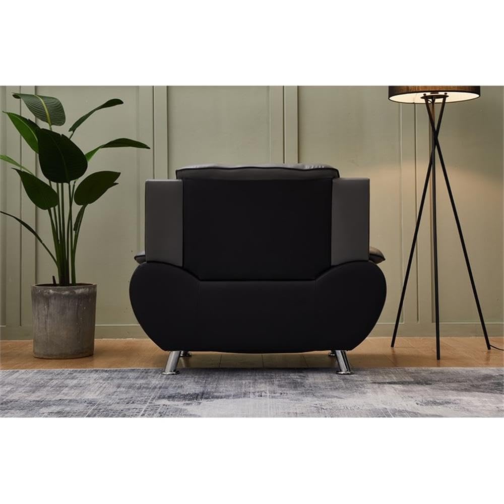Stylish Faux Leather Living Room Chair - Black & Grey Modern Accent Chair for Home Office, Lounge, or Reading Nook
