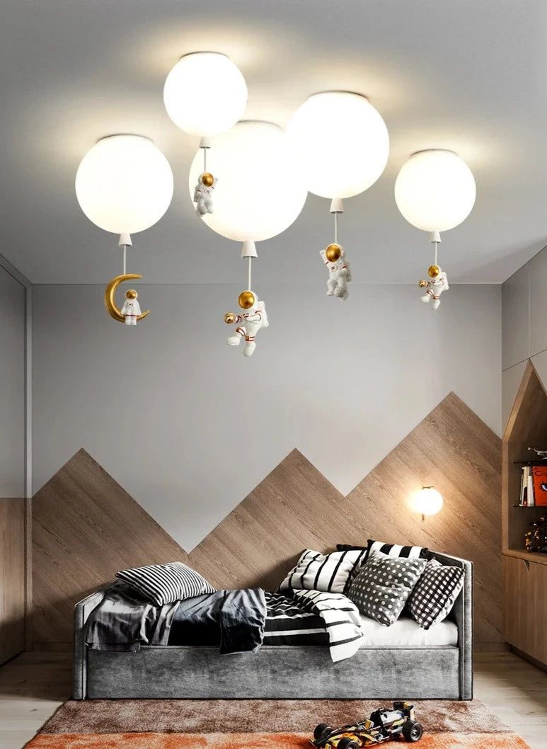 Astronaut on Moon LED Ceiling Light - Space-Themed Kids Room Decor, Bedroom Night Light & Sci-Fi Home Lighting for Space Enthusiasts