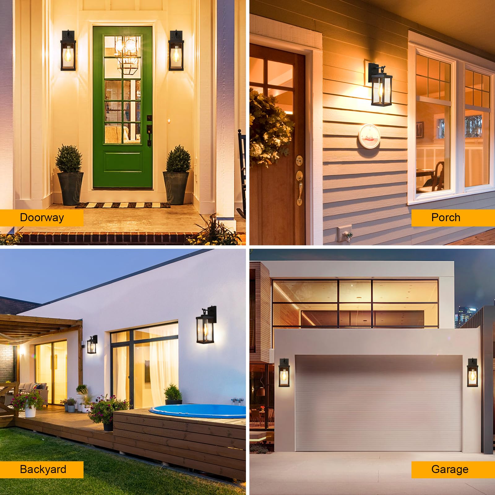 TOPKDA 2 Pack Dusk to Dawn Outdoor Wall Light Fixtures - Modern Waterproof Exterior Lighting with Tempered Glass & Anti-Rust Aluminum - Black Wall Mount Lights for House, Porch, Garage, Patio, Garden - Perfect for Nighttime Safety and Curb Appeal