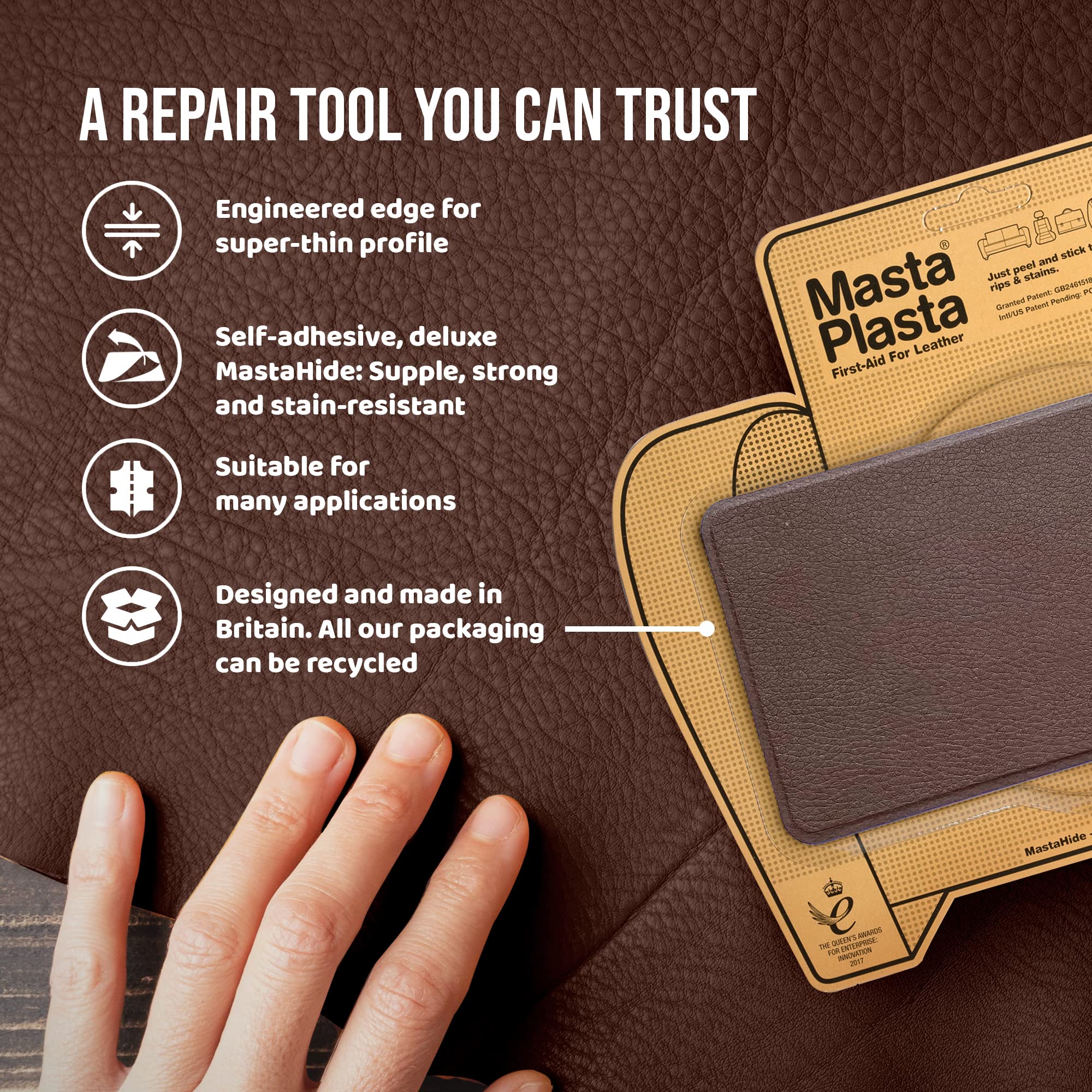 Brown MastaPlasta Self-Adhesive Suede Repair Patches - Fix Scratches & Tears on Shoes, Furniture & Bags | Durable Leather Repair Solution for DIY Home & Car Interior