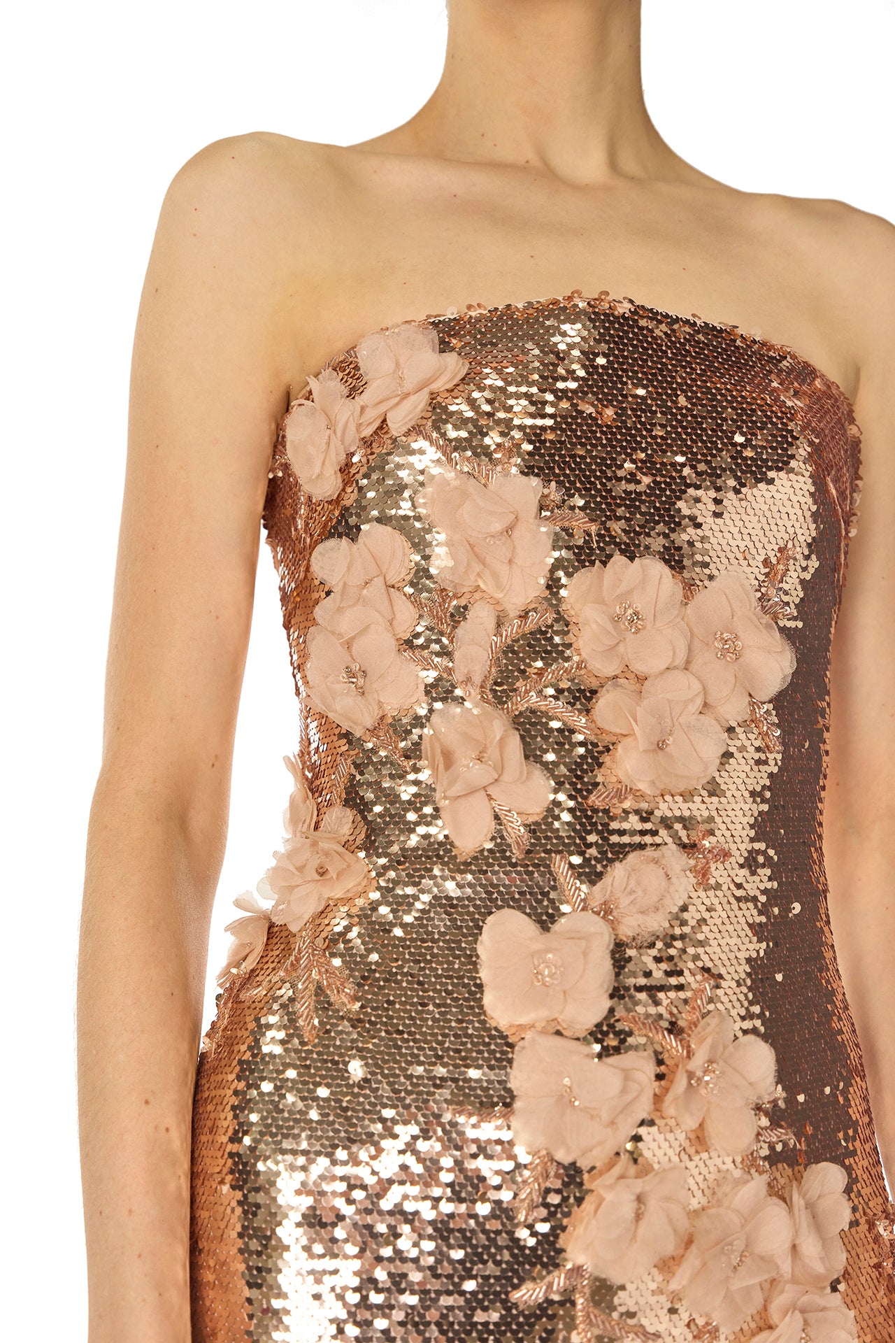 Elegant Rose Gold Floral Sequin Column Gown - Formal Evening Dress for Prom, Wedding & Special Occasions