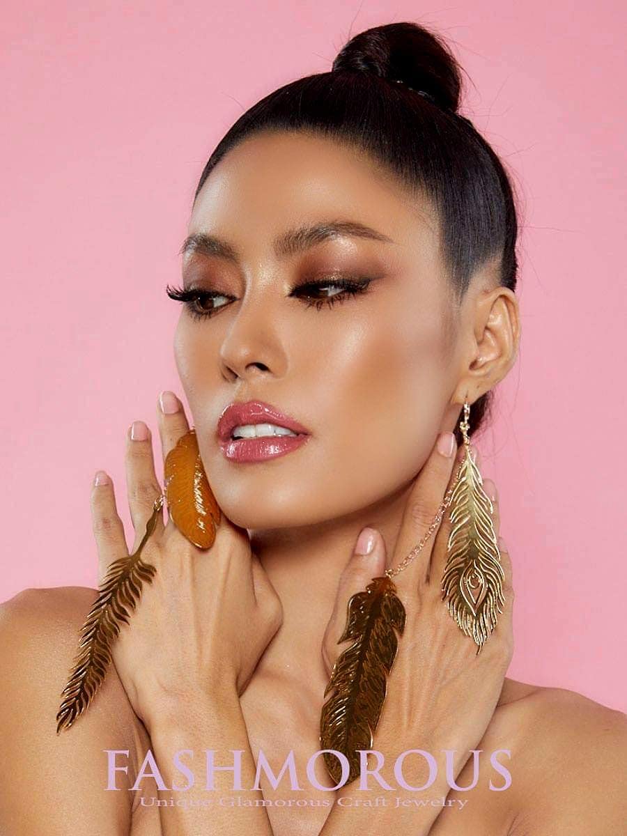 Gold Peacock Feather Earrings for Women - Elegant Dangling Long Feather Earrings | Perfect for Parties, Weddings & Boho Fashion