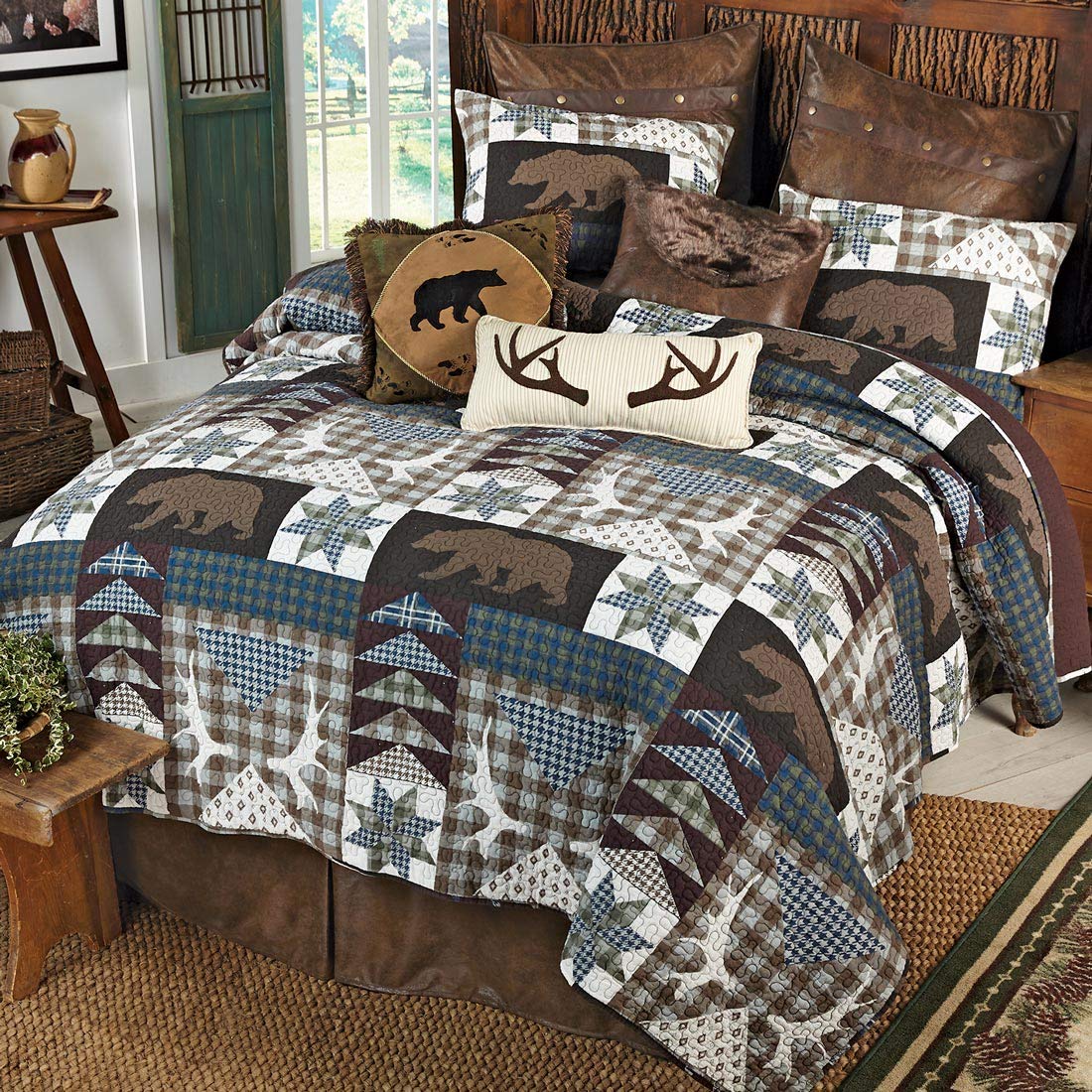 Black Forest Decor Bear Creek Lodge Queen Quilt Set - Rustic Cabin Bedding for Cozy Cabin Retreats & Mountain Getaways