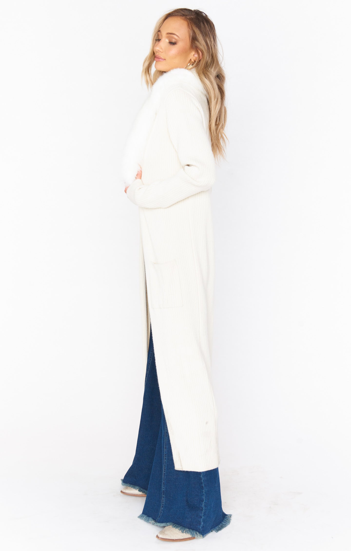 Lombardi Long Cardigan - Snowy White Knit Sweater for Women | Cozy Winter Fashion, Casual Outfit & Layering Essential