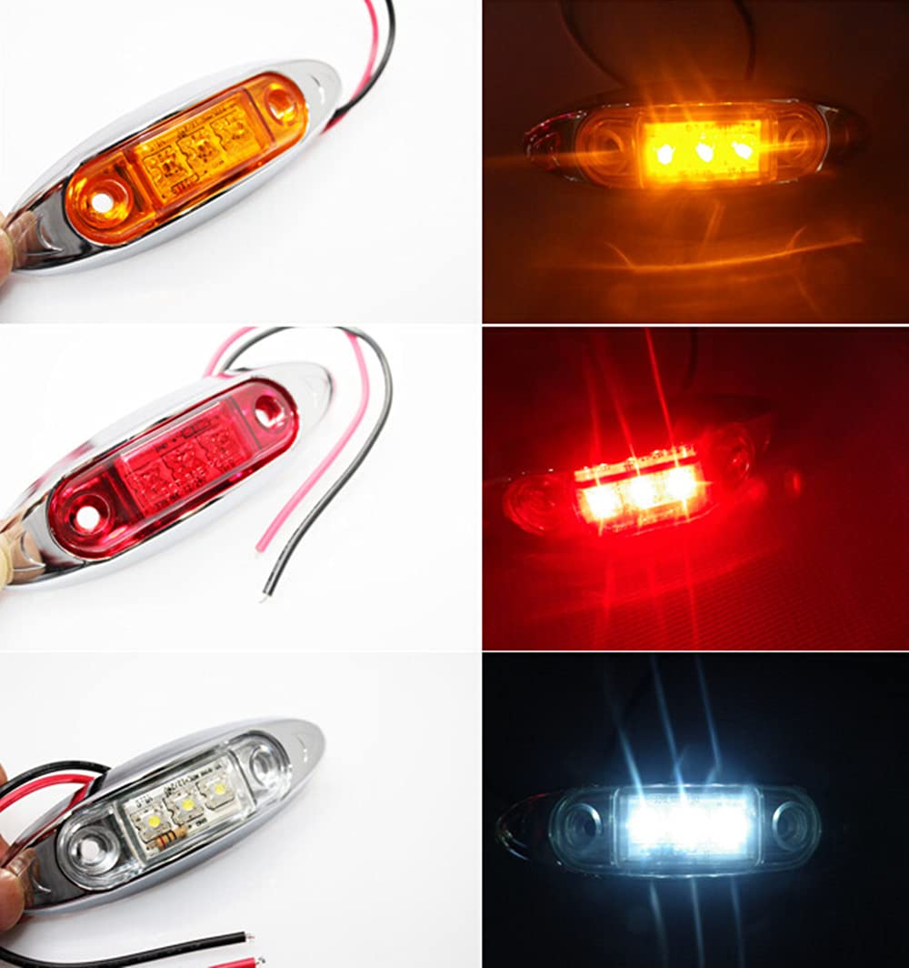 10 Pcs 10-30V Mini 3LED Car Side Marker Lights - Red Front Rear Position Lamps for Trucks, SUVs & Trailers - Enhance Visibility & Safety in Night Driving