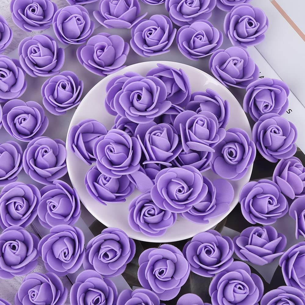500pcs Mini Foam Rose Heads Bulk - Purple Artificial Flowers for DIY Crafts, Wedding Bouquets, Baby Shower Centerpieces, Floral Arrangements - Perfect for Party Decorations, Home Decor, and Table Settings (Purple)