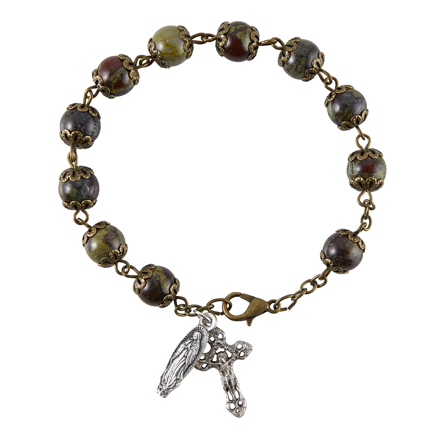 Vintage Style Catholic Rosary Bracelet - 7-Inch Stone Bead Prayer Bracelet with Our Lady of Guadalupe Medallion | Christian Jewelry for Women, Religious Gifts, Daily Prayer & Faith Accessories