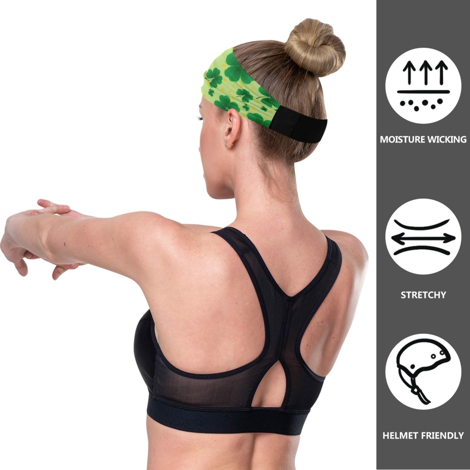 Women's Sports Headbands - St. Patrick's Day Shamrock Clover Design, Breathable & Quick-Dry Elastic Hair Bands for Running, Yoga, Workouts & Fitness Activities