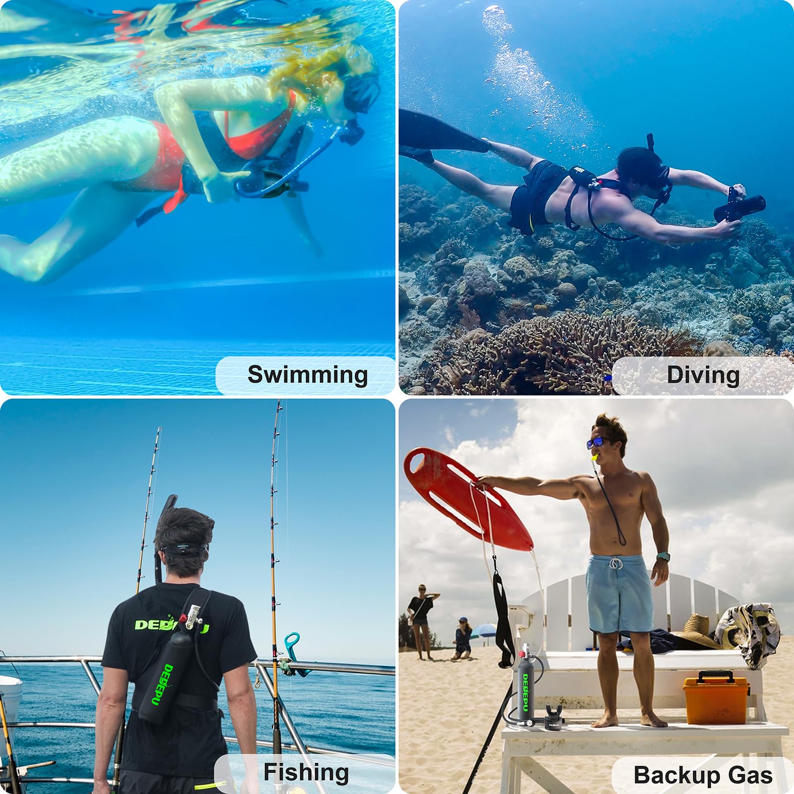 DEDEPU 1L Mini Scuba Tank - Portable Emergency Air Supply for Snorkeling, Scuba Diving & Water Sports | 15-20 Minute Backup Oxygen Cylinder | Ideal for Emergency Rescue, Spearfishing & Underwater Exploration