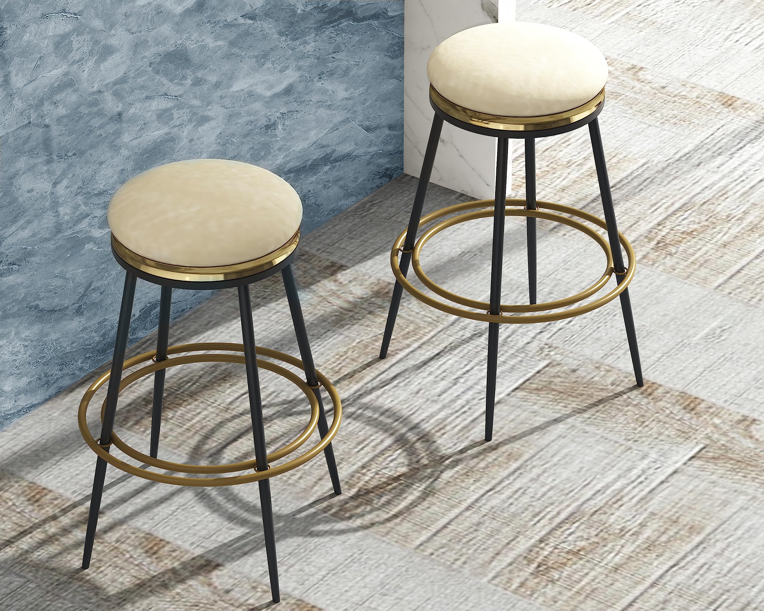 O&K FURNITURE Set of 2 Modern Velvet Swivel Bar Stools with Footrest - 24