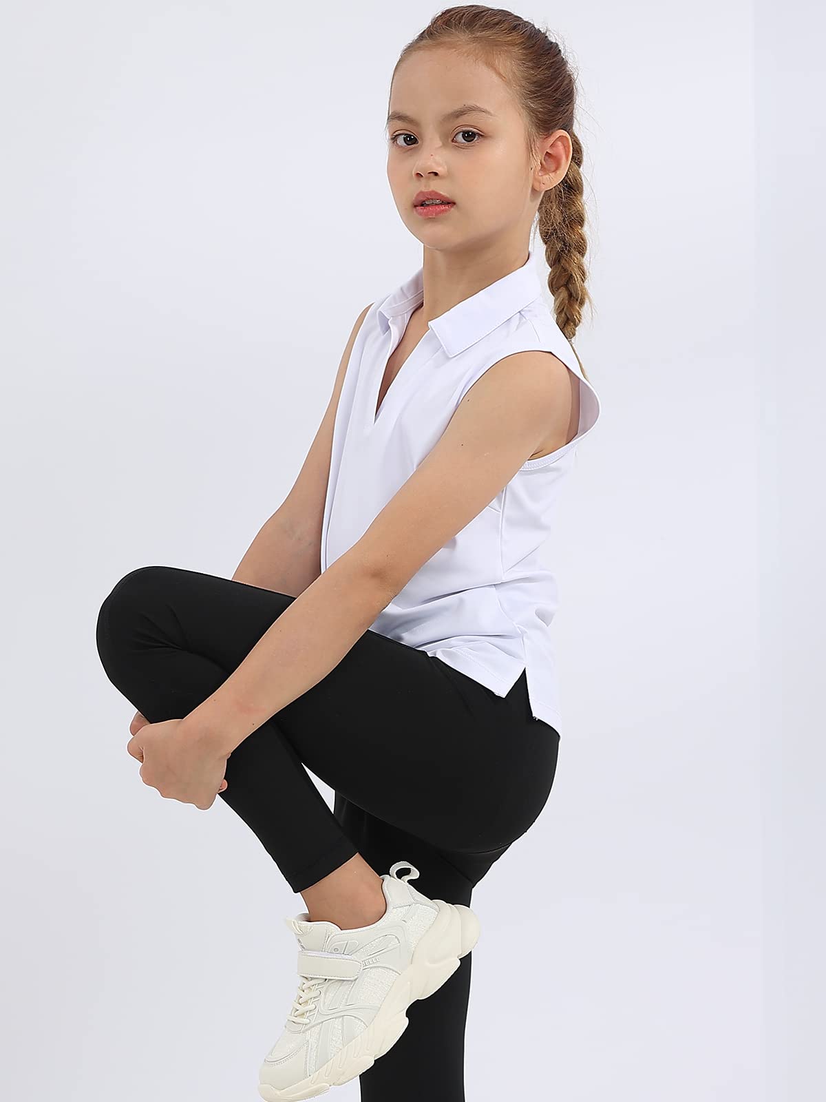 MERIABNY Girls Golf Polo Shirts - Sleeveless V-Neck Athletic Top for Ages 5-12 | Perfect for Golf, Tennis & Summer Outdoor Activities