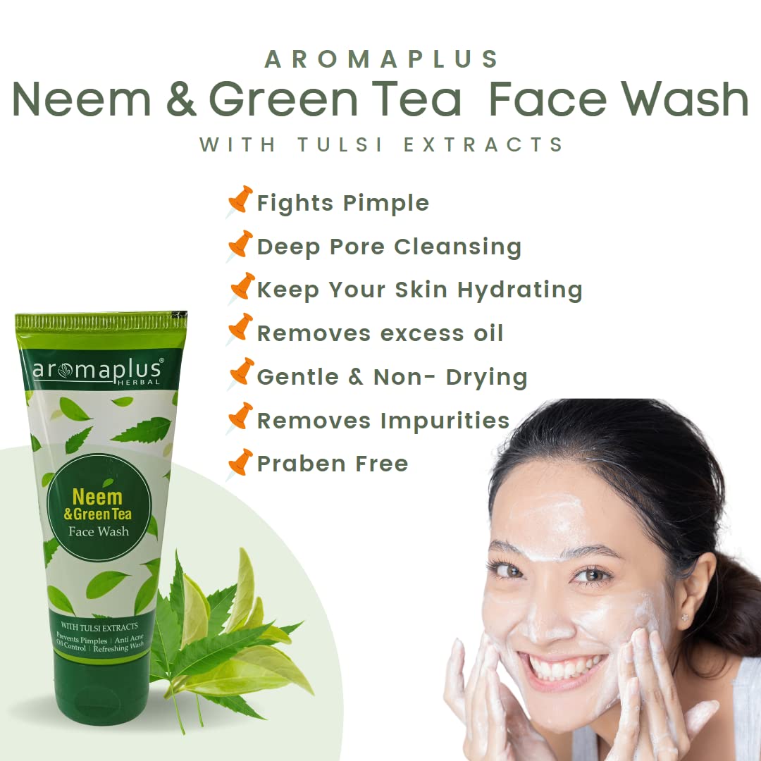 Aromaplus Herbals Neem & Tulsi Extracts Face Wash for Acne & Glowing Skin - 8.1 fl oz (240ml) - Natural Ayurvedic Cleanser for Daily Skincare Routine