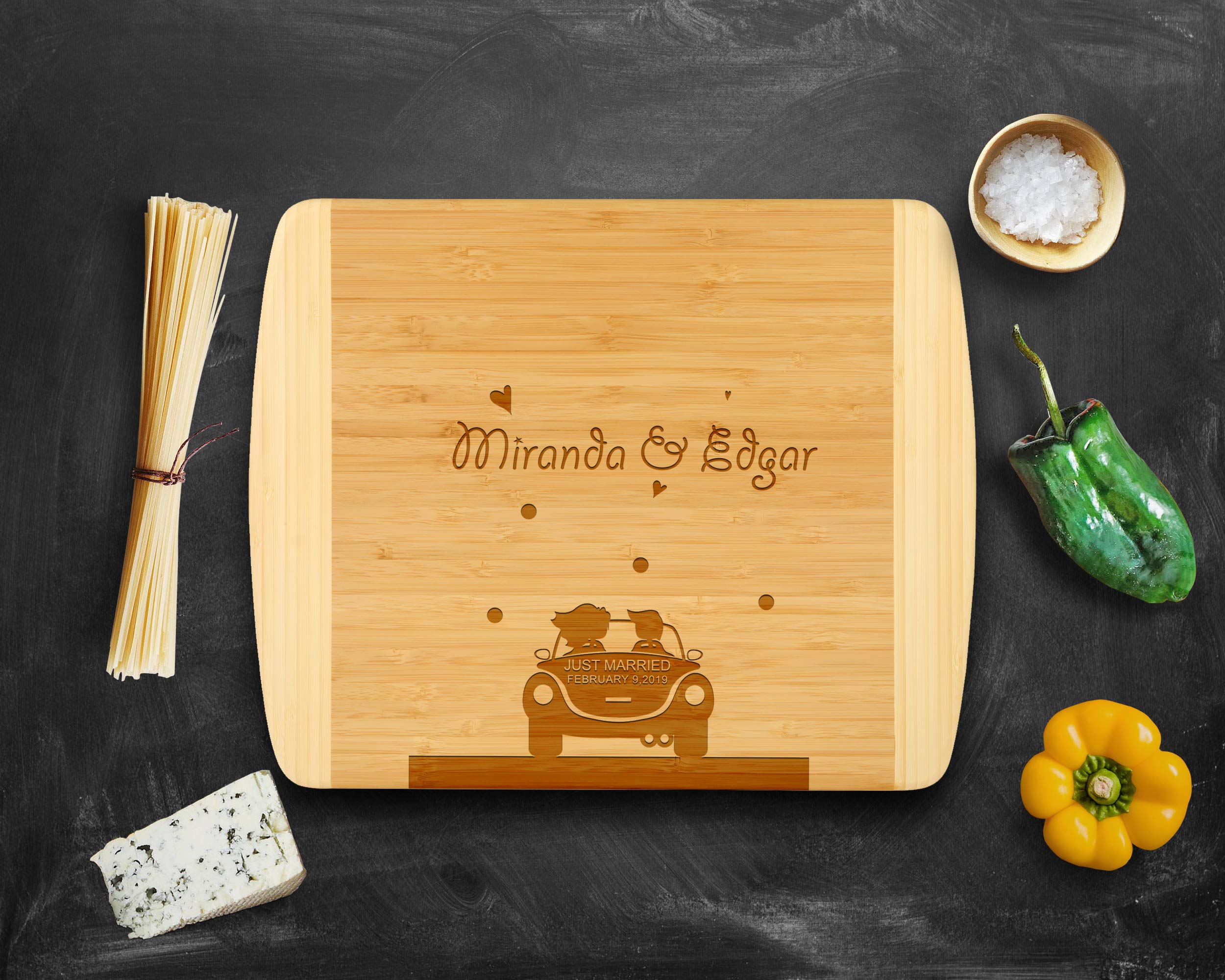 Personalized Engraved Cutting Board by Krezy Case - Large 2-Tone Wooden Chopping Board for Bridal Shower, Wedding Gift, Anniversary & Housewarming - Perfect for Kitchen Decor & Practical Use