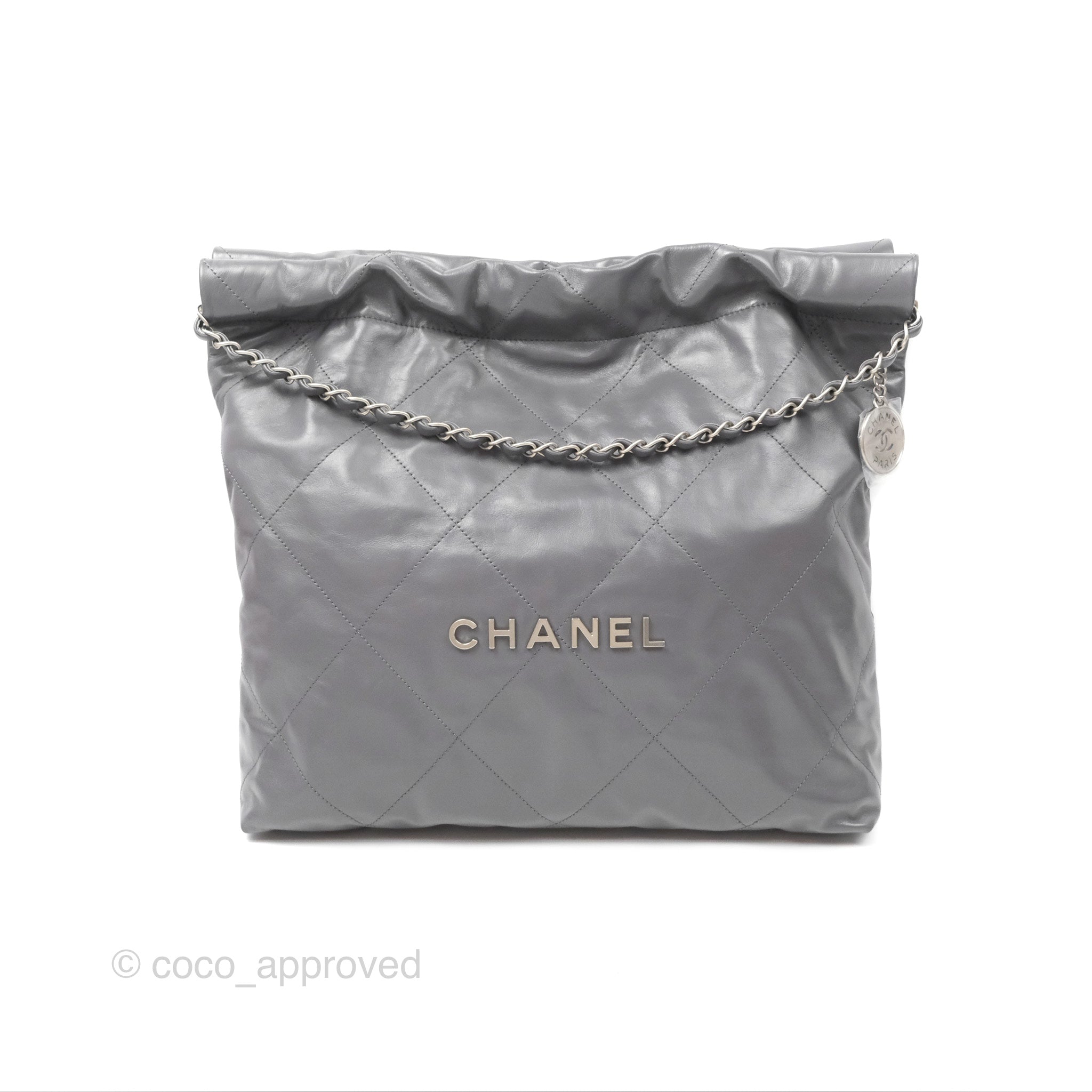 Chanel 22 Medium Handbag in Grey Shiny Aged Calfskin with Matte Silver Hardware - Luxury Shoulder Bag for Women, Perfect for Work, Travel & Evening Events