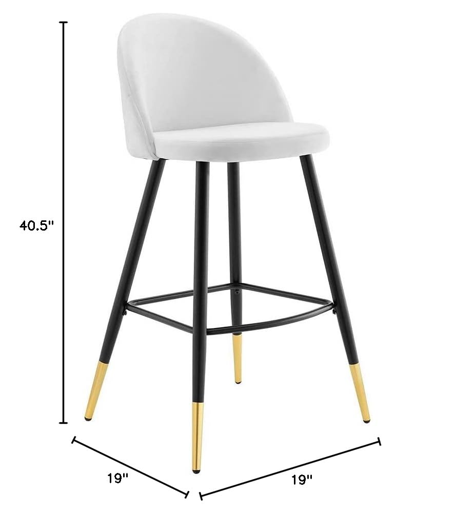 Modway Cordial Performance Velvet Dining Bar Stools - Set of 2 White Upholstered Counter Height Stools for Kitchen Island, Breakfast Bar & Home Decor