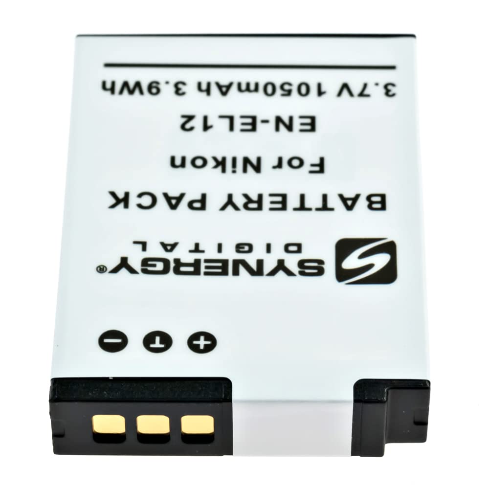 Synergy Digital Camera Batteries (2-Pack) - Compatible with Nikon EN-EL12/ENEL12/25780 - 3.7V 1050mAh Li-Ion Replacement Battery for Nikon Coolpix Cameras - Perfect for Travel Photography & Everyday Shooting