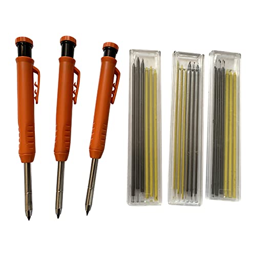 3-Piece Solid Carpenter Pencils Set with Sharpener & 18 Refill Leads - Durable Construction Mechanical Pencils for Woodworking, Drafting, Marking - Perfect for Carpenters, DIY Projects, Home Renovation and Crafting