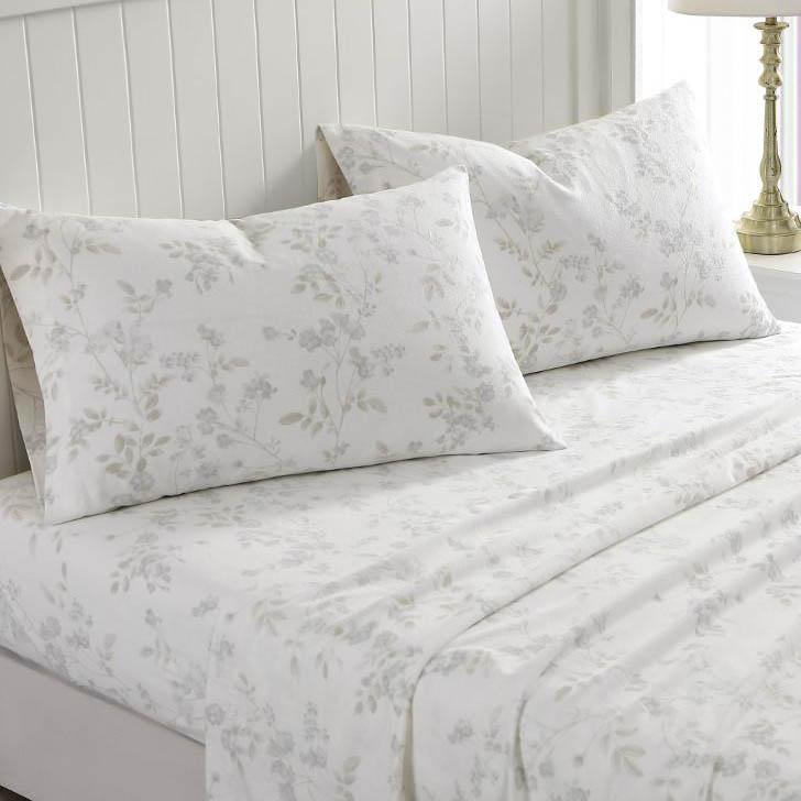 Laura Ashley Flannel Sheet Set - Soft & Cozy Queen Size Bed Sheets, 4-Piece Set - Perfect for Winter Warmth & Comfort in Bedroom Decor