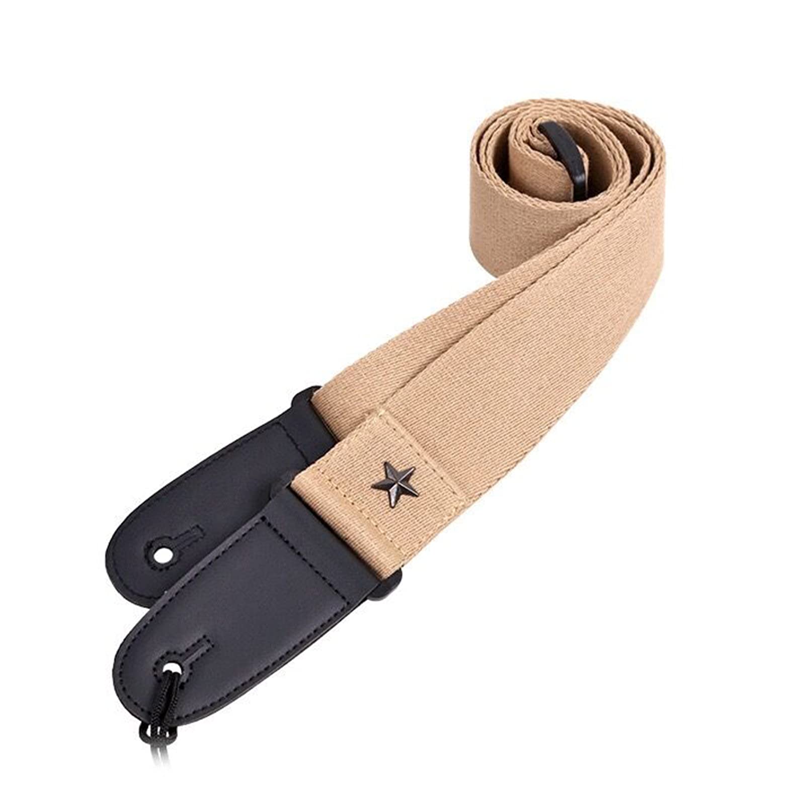 Adjustable Khaki Cotton Guitar Strap with Leather Ends - Comfortable Shoulder Strap for Electric, Acoustic, Bass Guitars - Perfect for Live Performances, Studio Sessions & Practice