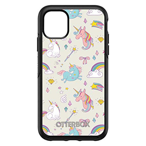 Unicorn Rainbow Wand Pattern - Beige On Black Case