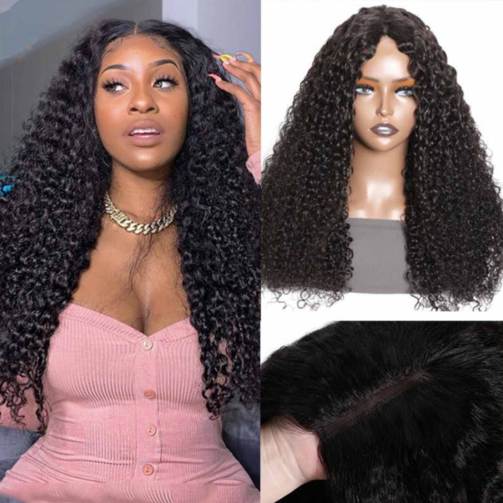 V Part Wig Water Wave Human Hair - No Leave Out, No Sew In, No Glue - 180% Density Curly Wigs for Black Women | Natural Color 24 Inch | Perfect for Daily Wear, Special Occasions & Protective Styling