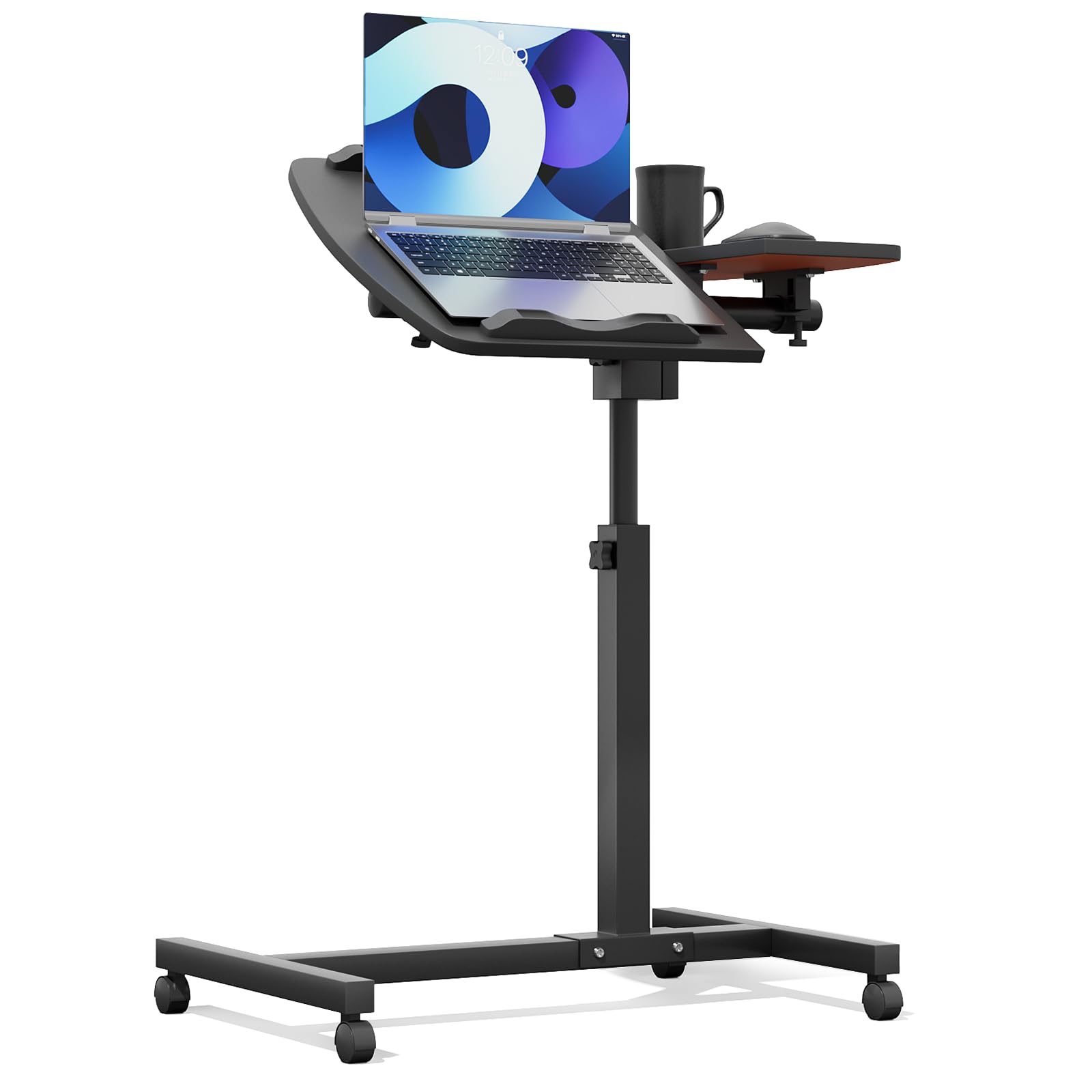 Adjustable Height Rolling Laptop Stand Cart - Mobile Portable Sit to Stand Desk Workstation for Home Office (Black) | Perfect for Small Spaces, Remote Work & Ergonomic Computing Setup