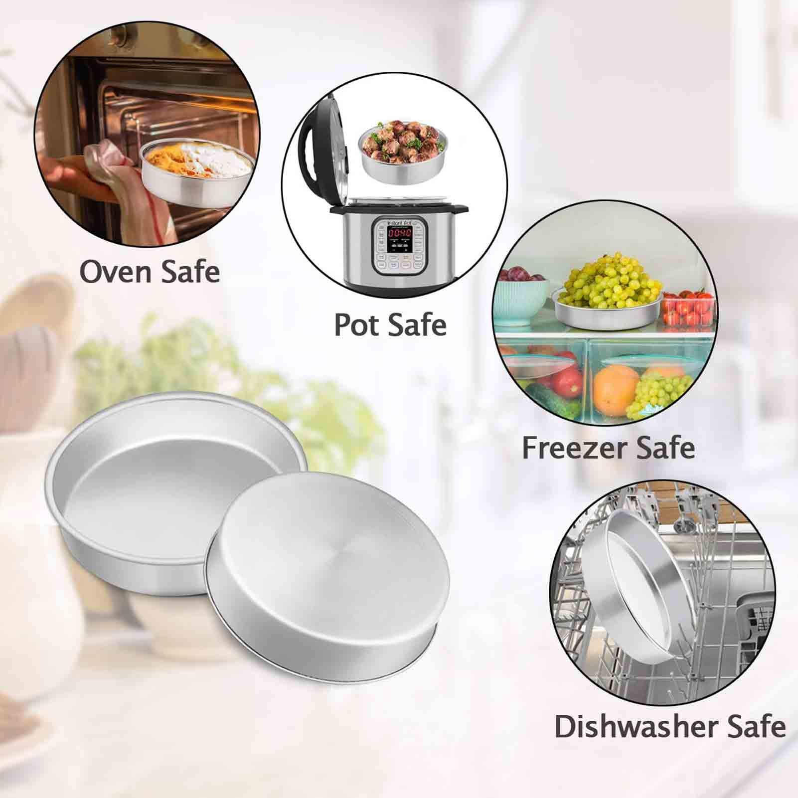 TeamFar 8 Inch Round Cake Pan Set - 4 Piece Stainless Steel Baking Pans for Cakes, Steaming & Oven Use | Mirror Finish, Dishwasher Safe & Durable | Perfect for Birthday Cakes, Wedding Tiers & Pressure Cooker Baking