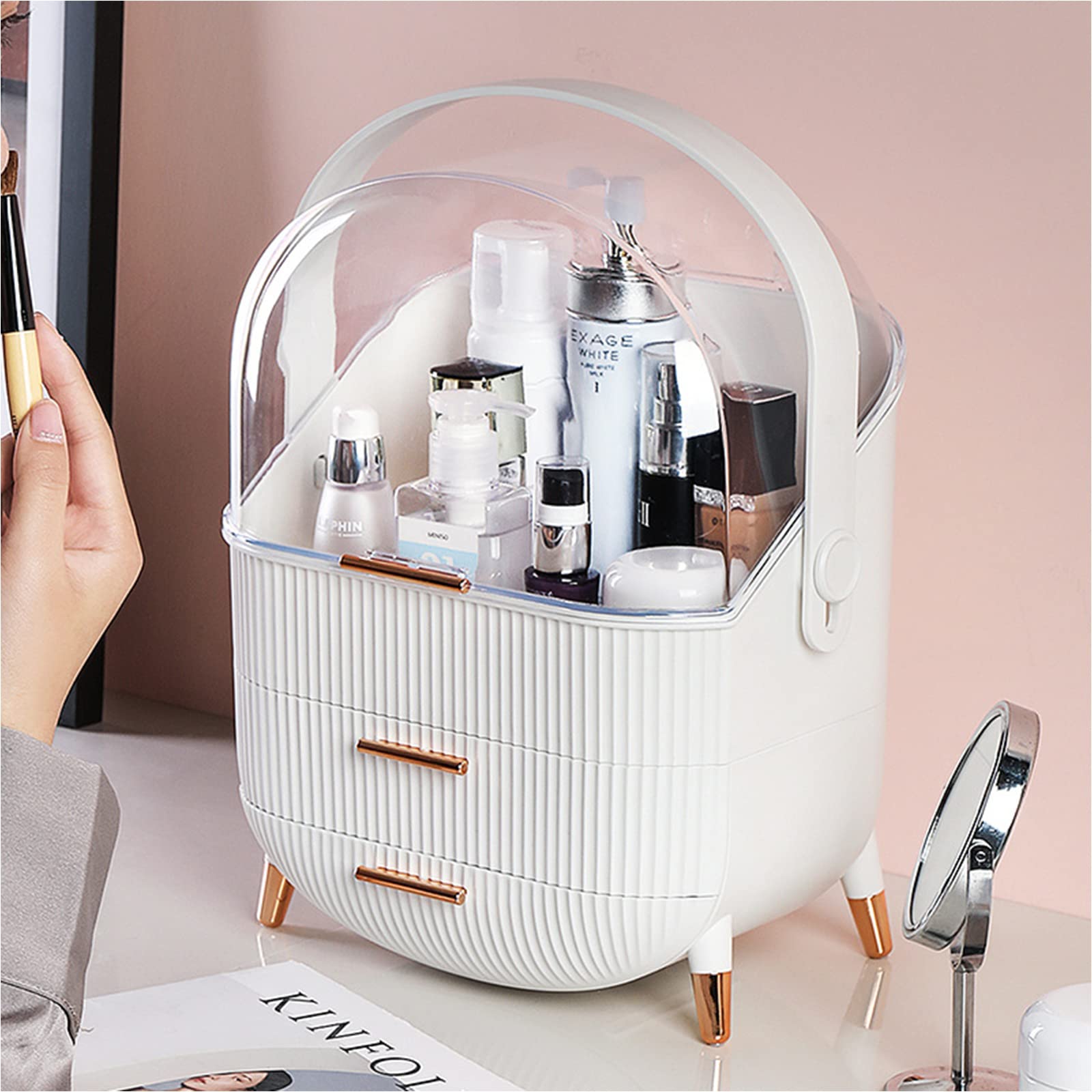 White Makeup Storage Organizer - Cosmetic Display Case with Brush Holder & Lipstick Organizer, Skincare Organizer for Bathroom Countertop, Bedroom Vanity Desk & Travel | Perfect for Daily Beauty Routine & Travel Essentials