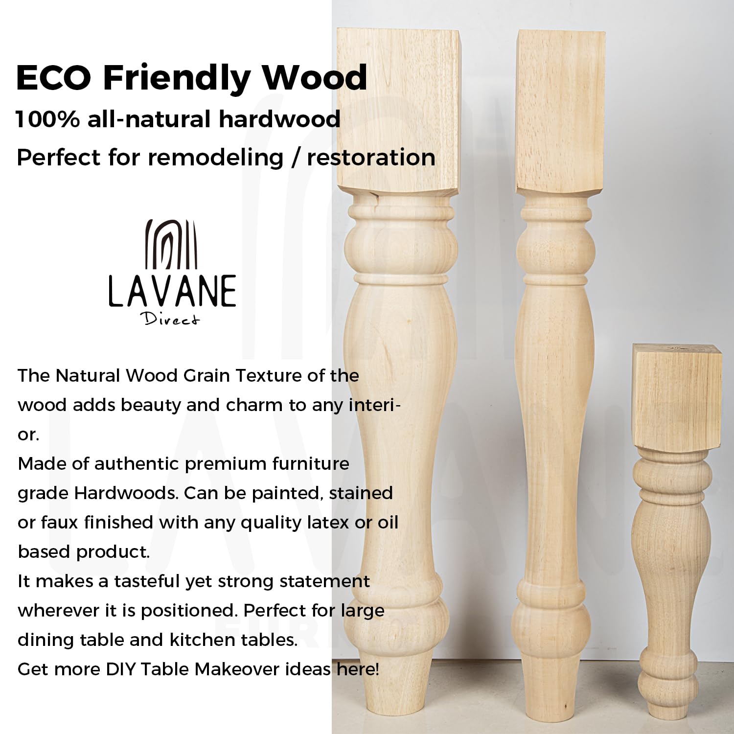 29x5x5 Inch Solid Wood Chunky Farmhouse Table Legs - Set of 4 Unfinished Turned Replacement Legs for Kitchen Island, Cabinet, Bench, Coffee & Dining Tables | Rustic Home Decor & DIY Furniture Projects
