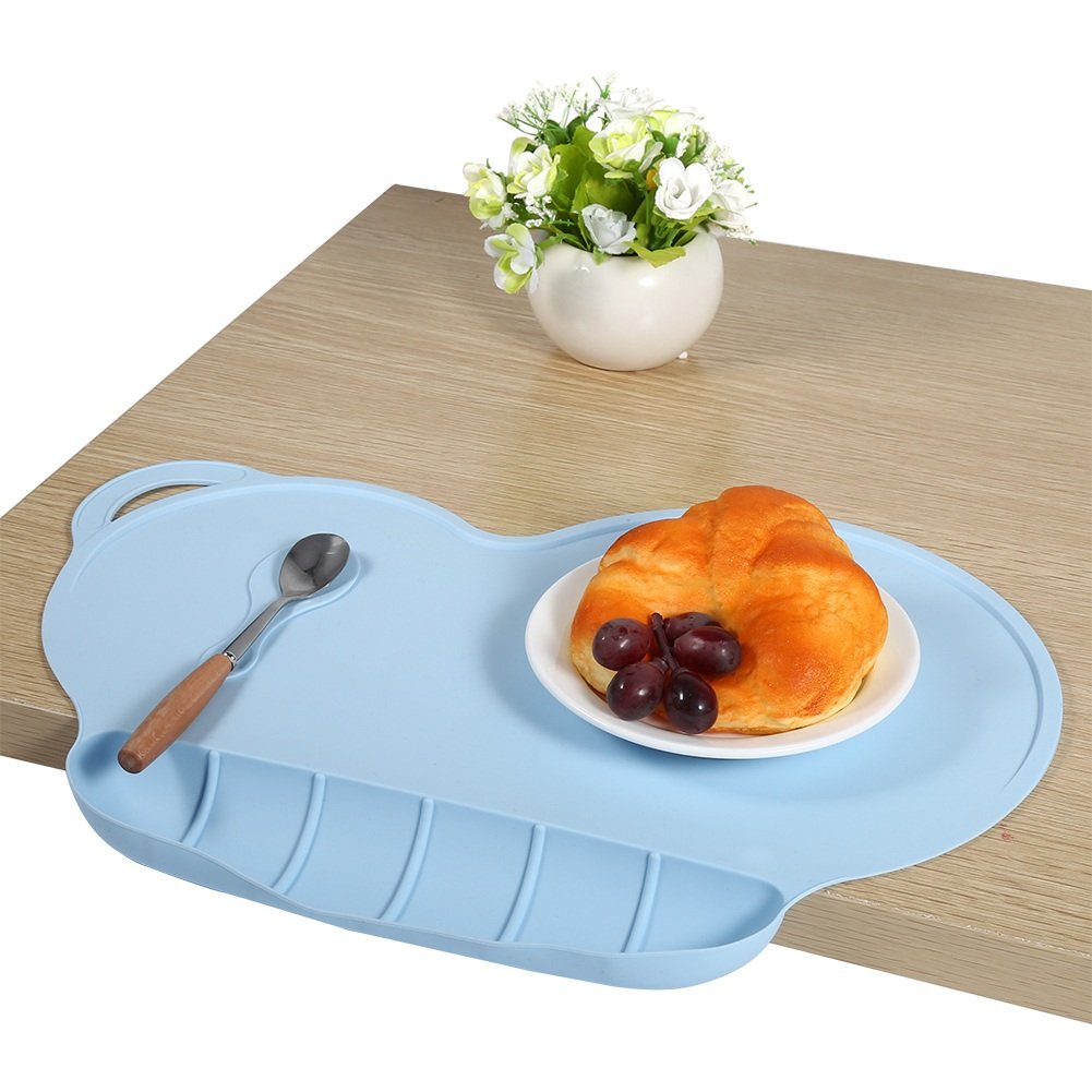 Non-Slip Silicone Baby Suction Plate Mat - Waterproof Foldable Placemat for Infants & Toddlers - Perfect for Home, Travel, and Daycare Use - Ideal for Snacks, Fruits, and Meals - Light Blue