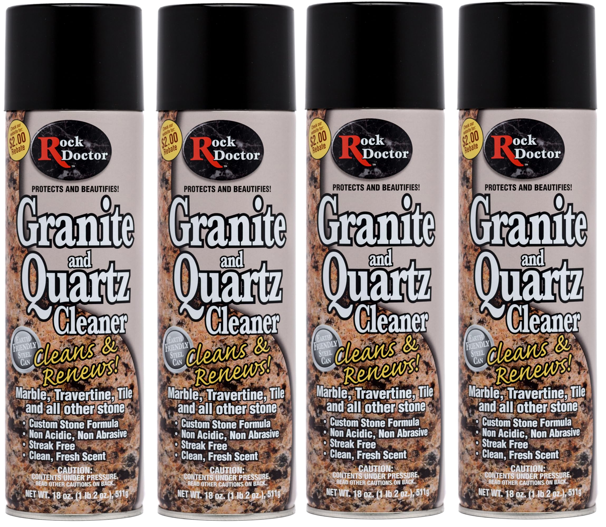 Rock Doctor Granite Cleaner & Polish - 18 oz Spray for Granite, Marble, Countertops, Vanity & Stone Surfaces | Deep Cleans, Shines & Protects | Safe for Kitchen, Bathroom & Outdoor Use (Pack of 4)
