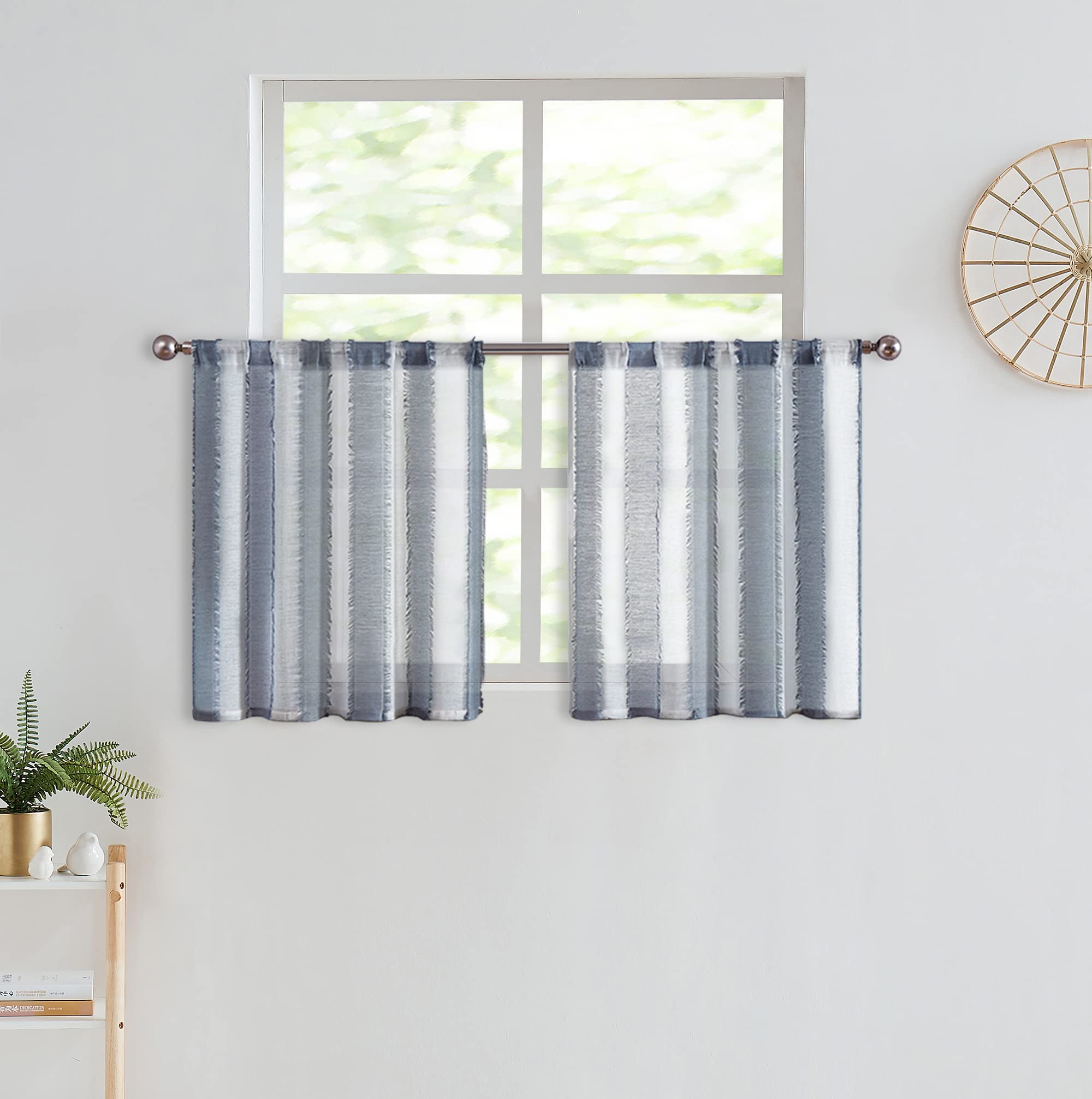 Fragrantex Striped Sheer Cafe Curtains 24