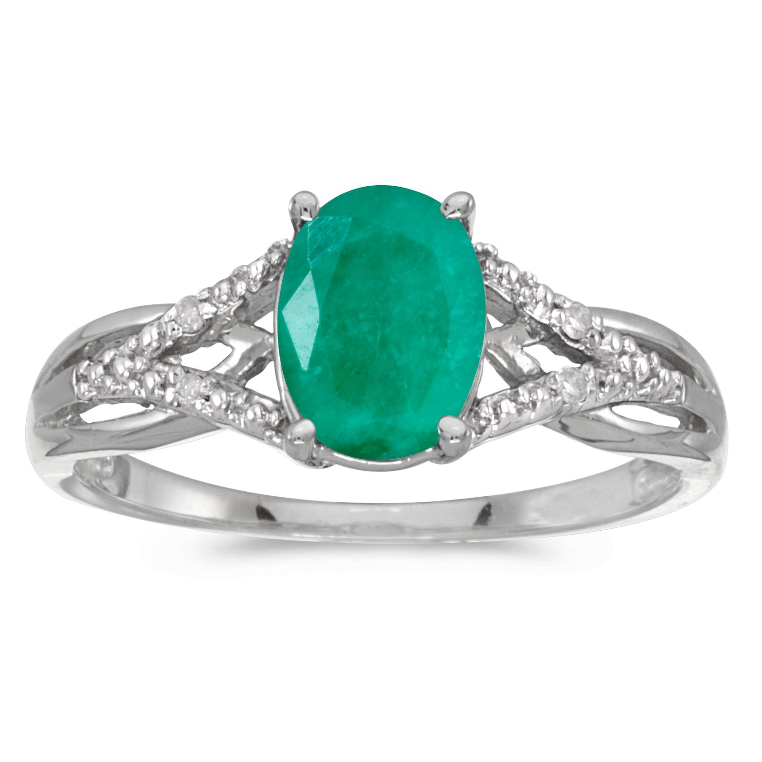 10K White Gold Oval Emerald and Diamond Ring for Women - Elegant Vintage Style Engagement & Wedding Jewelry Gift for Her